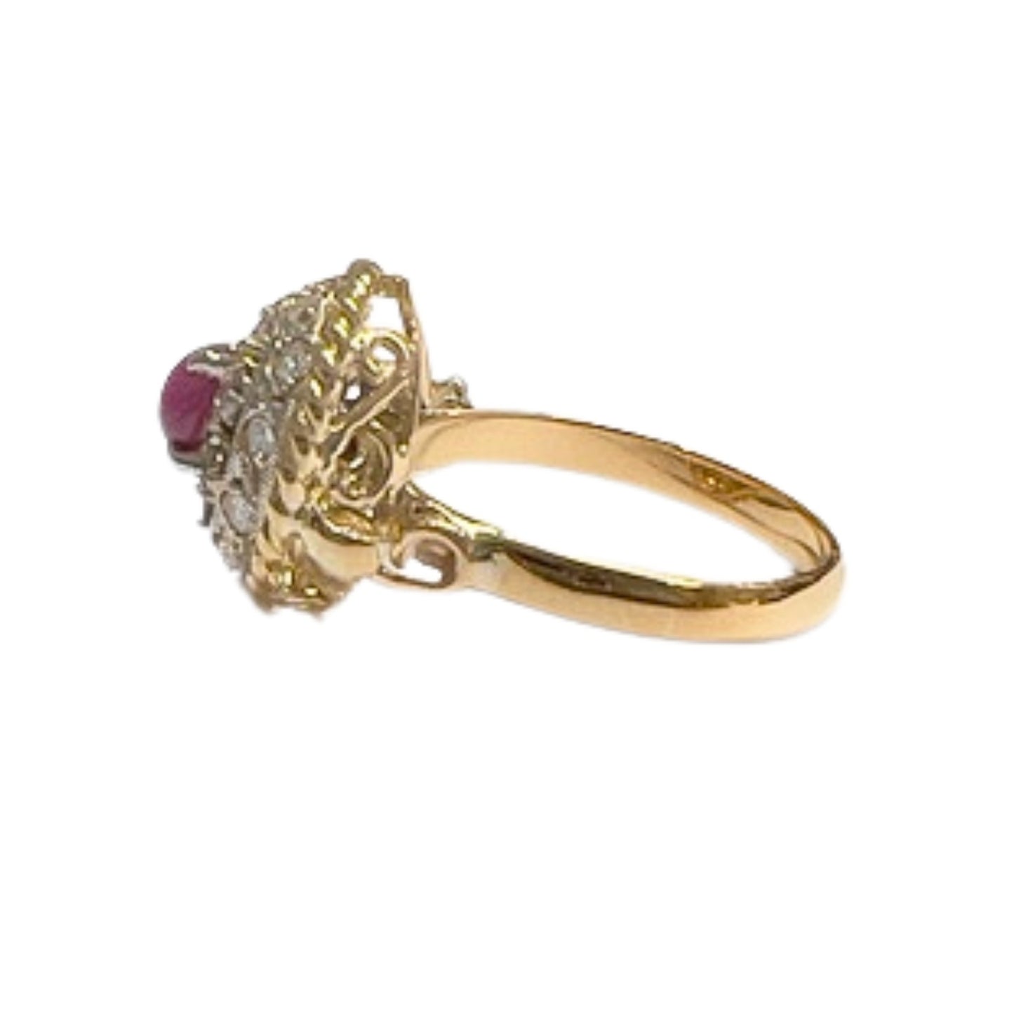 SORTIJA DISEÑO ART DECO ÉPOCA 1920-1925 de ORO 18 kts y PLATINO con DIAMANTES y RUBI