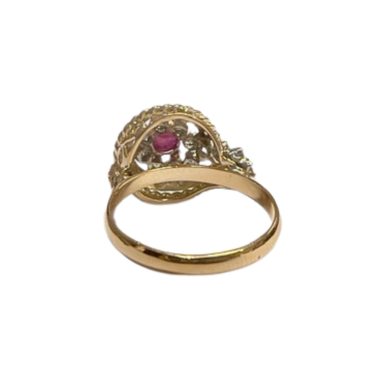 SORTIJA DISEÑO ART DECO ÉPOCA 1920-1925 de ORO 18 kts y PLATINO con DIAMANTES y RUBI