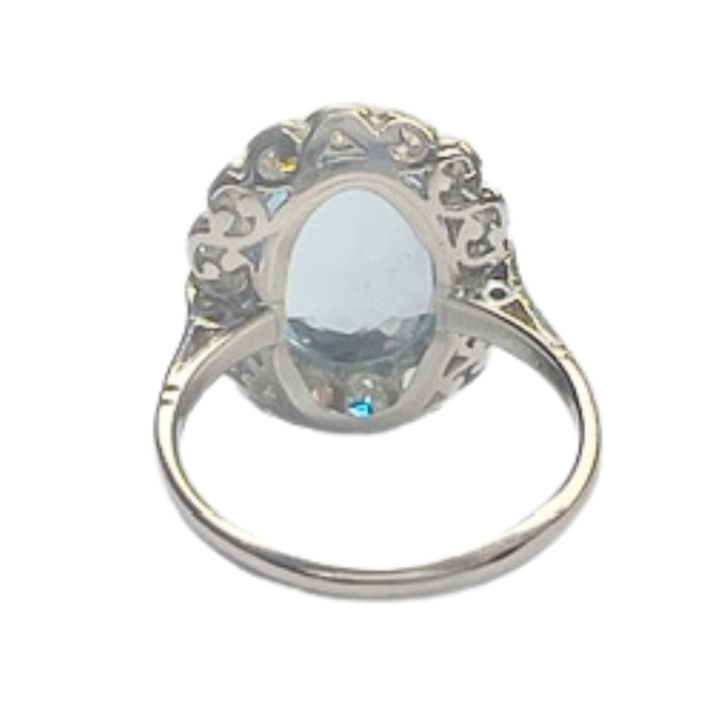 SORTIJA ART DECO EPOCA 1930-1935 de PLATINO con DIAMANTES y AGUAMARINA