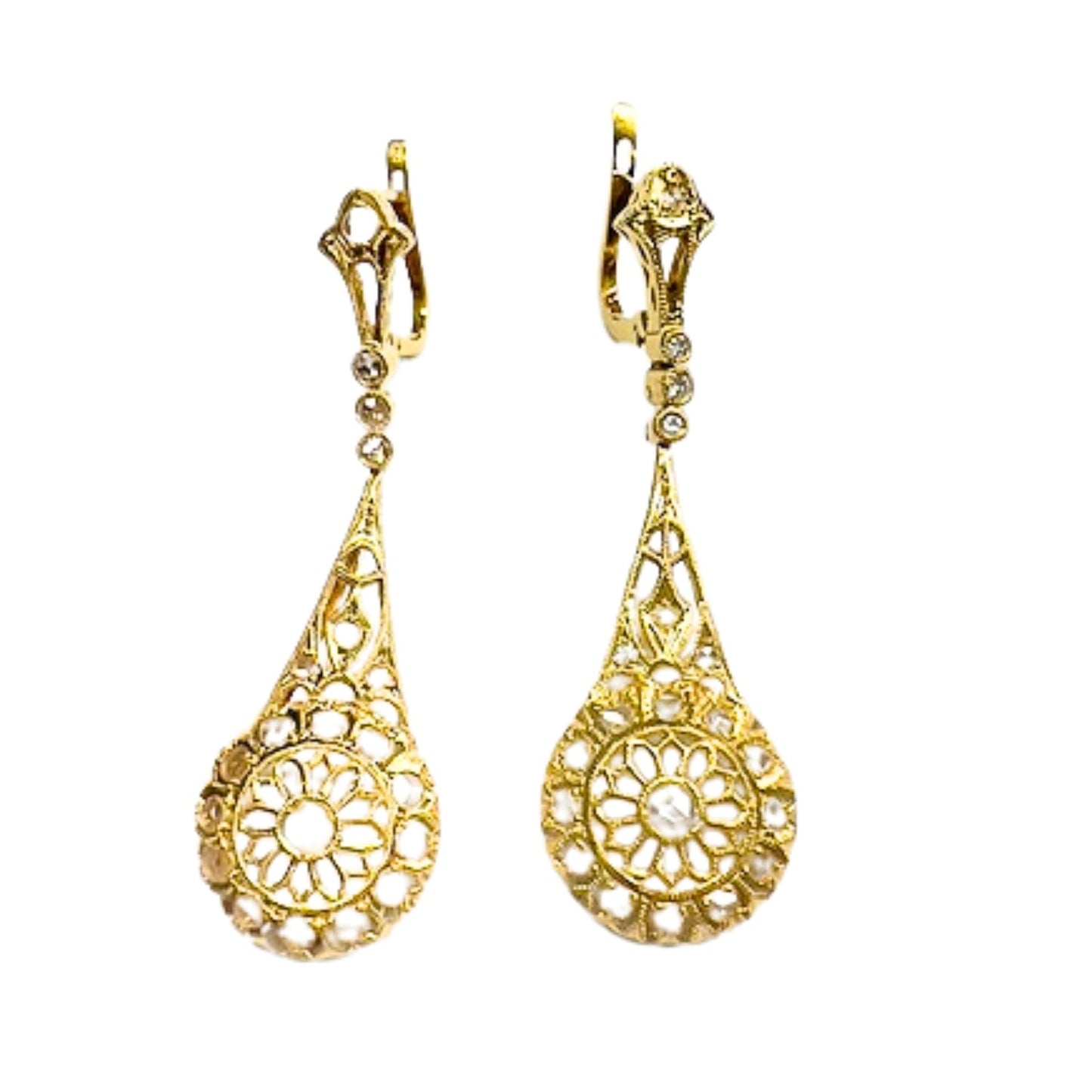 PENDIENTES PRINCIPIOS DE SIGLO XX de ORO 18 kts con DIAMANTES