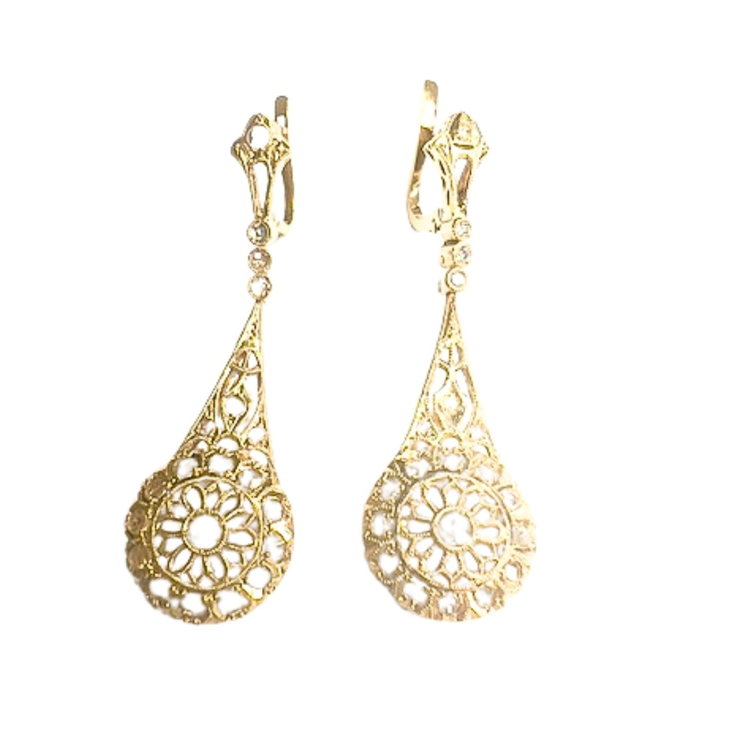 PENDIENTES PRINCIPIOS DE SIGLO XX de ORO 18 kts con DIAMANTES