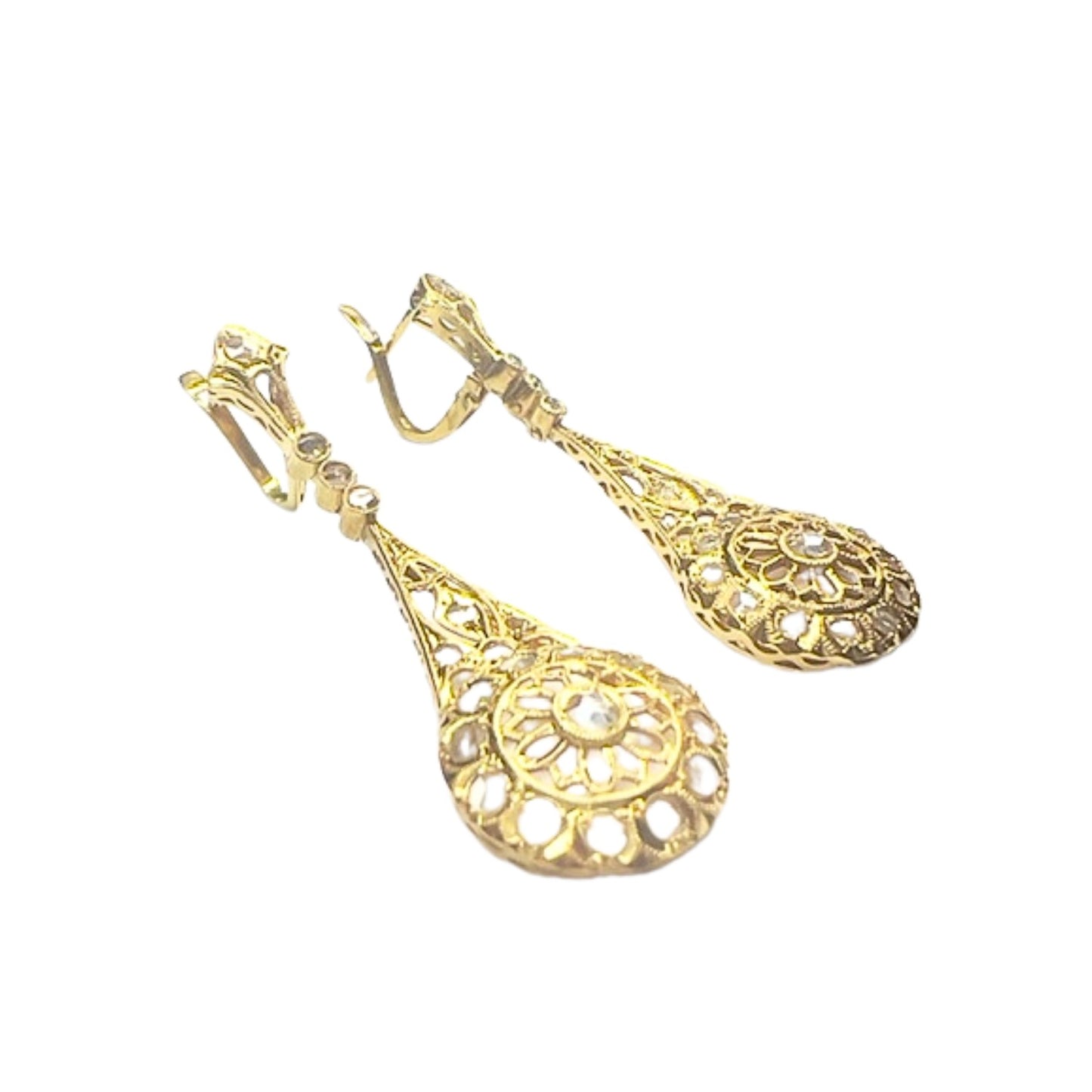 PENDIENTES PRINCIPIOS DE SIGLO XX de ORO 18 kts con DIAMANTES