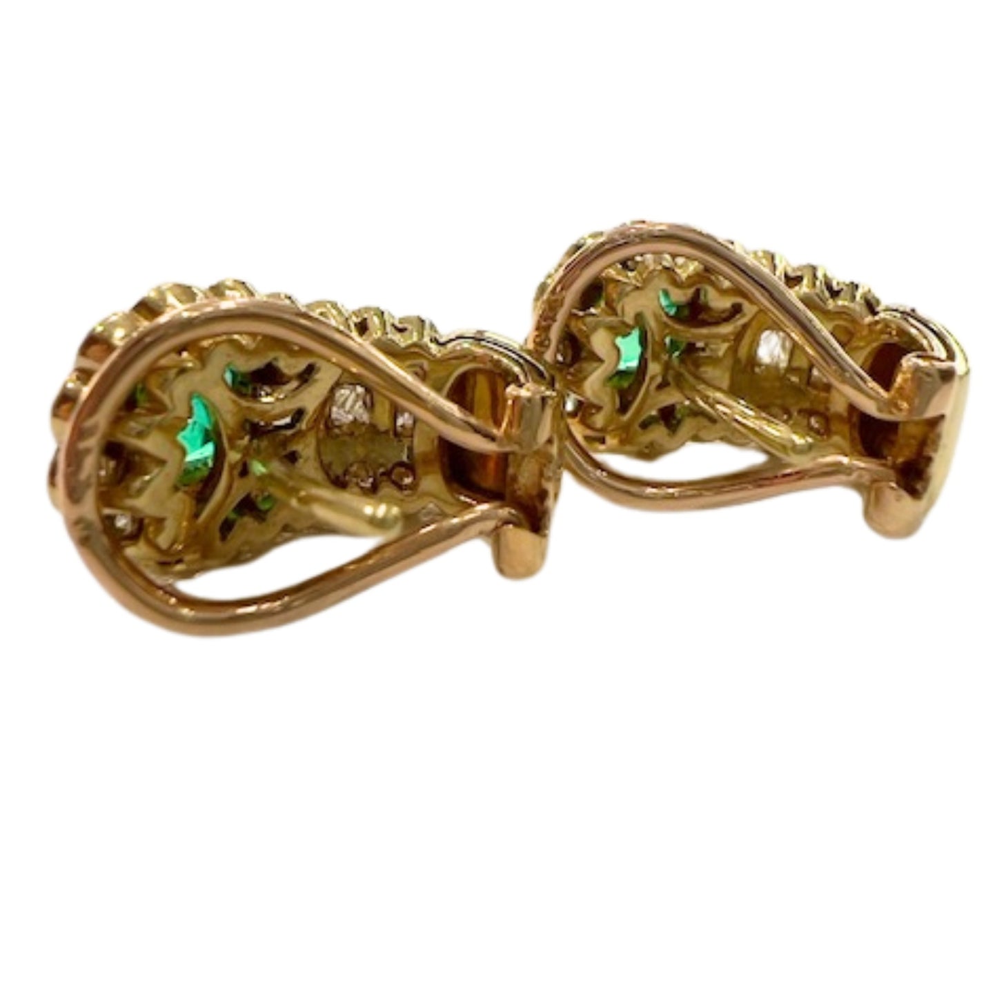 PENDIENTES DISEÑO CONTEMPORÁNEO de ORO 18 kts con DIAMANTES y ESMERALDA