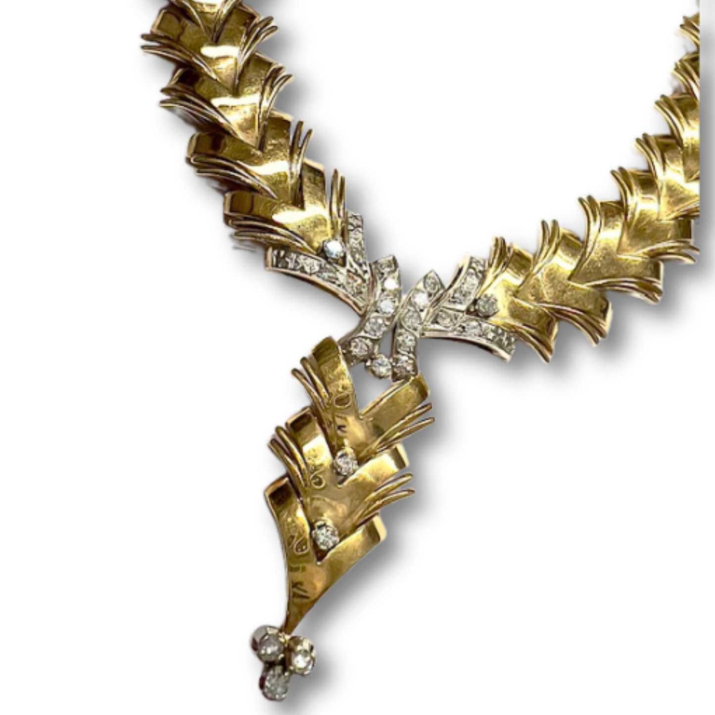 GARGANTILLA DISEÑO RETRO ESPIGA de ORO 18 kts con DIAMANTES