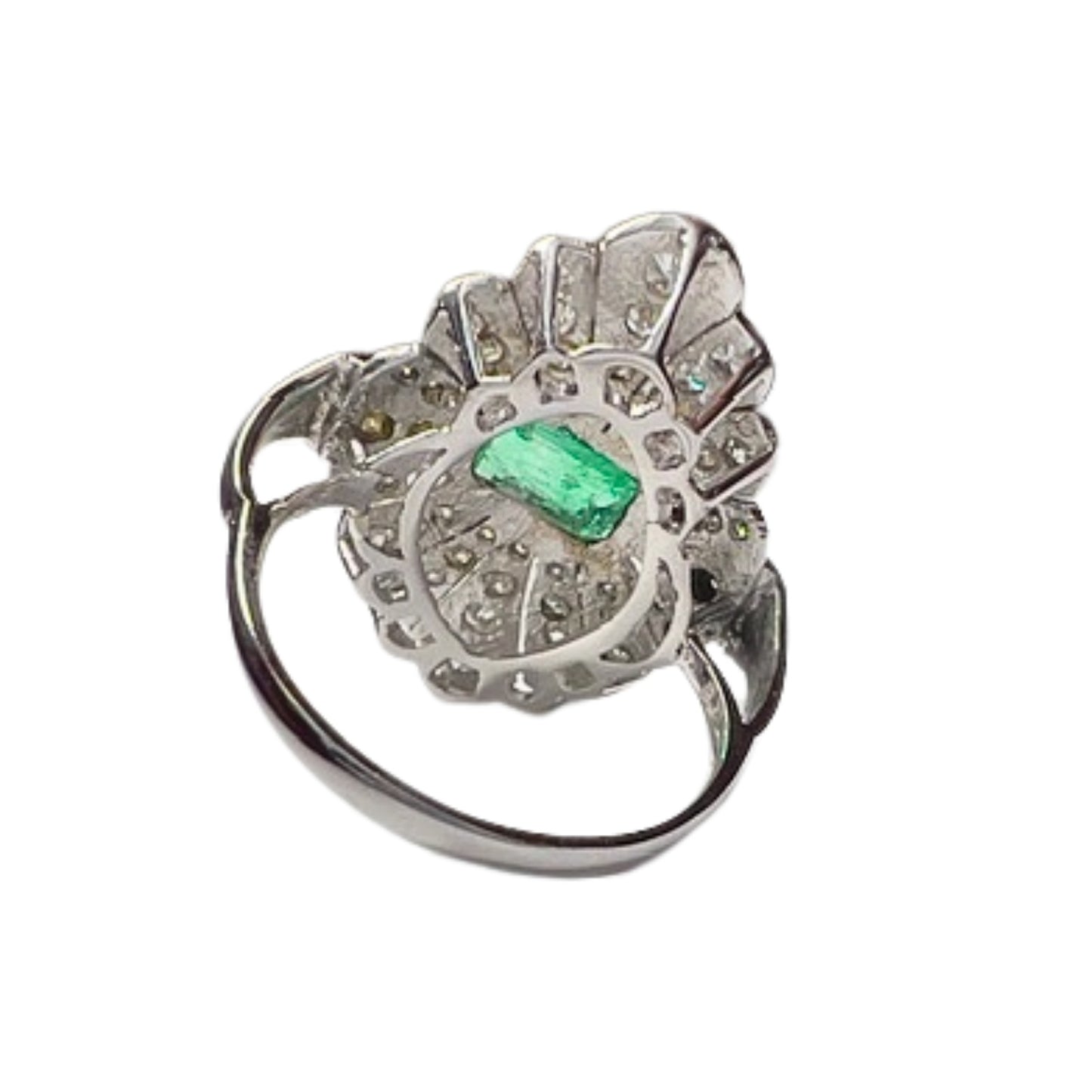 SORTIJA ESTILO AR DECO de ORO con DIAMANTES 1 ct y ESMERALDA 1 ct