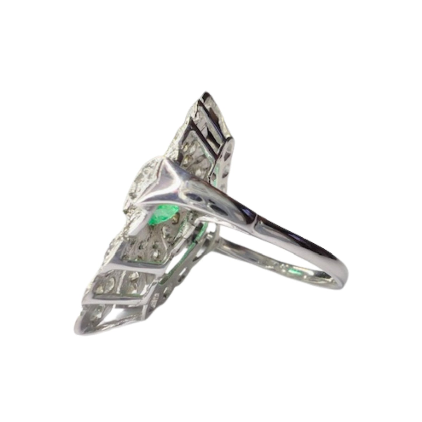 SORTIJA ESTILO AR DECO de ORO con DIAMANTES 1 ct y ESMERALDA 1 ct