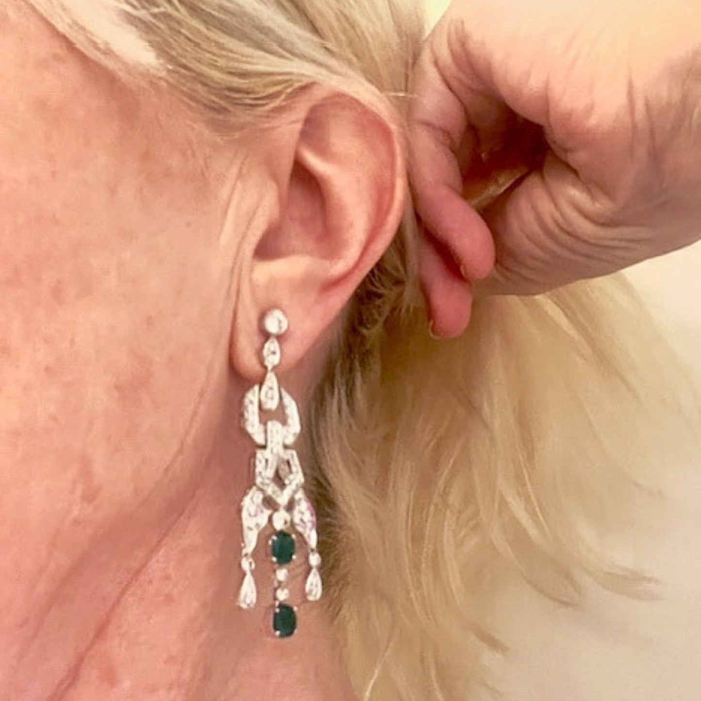 PENDIENTES ESTILO ART DECO de PLATINO 950 con DIAMANTES