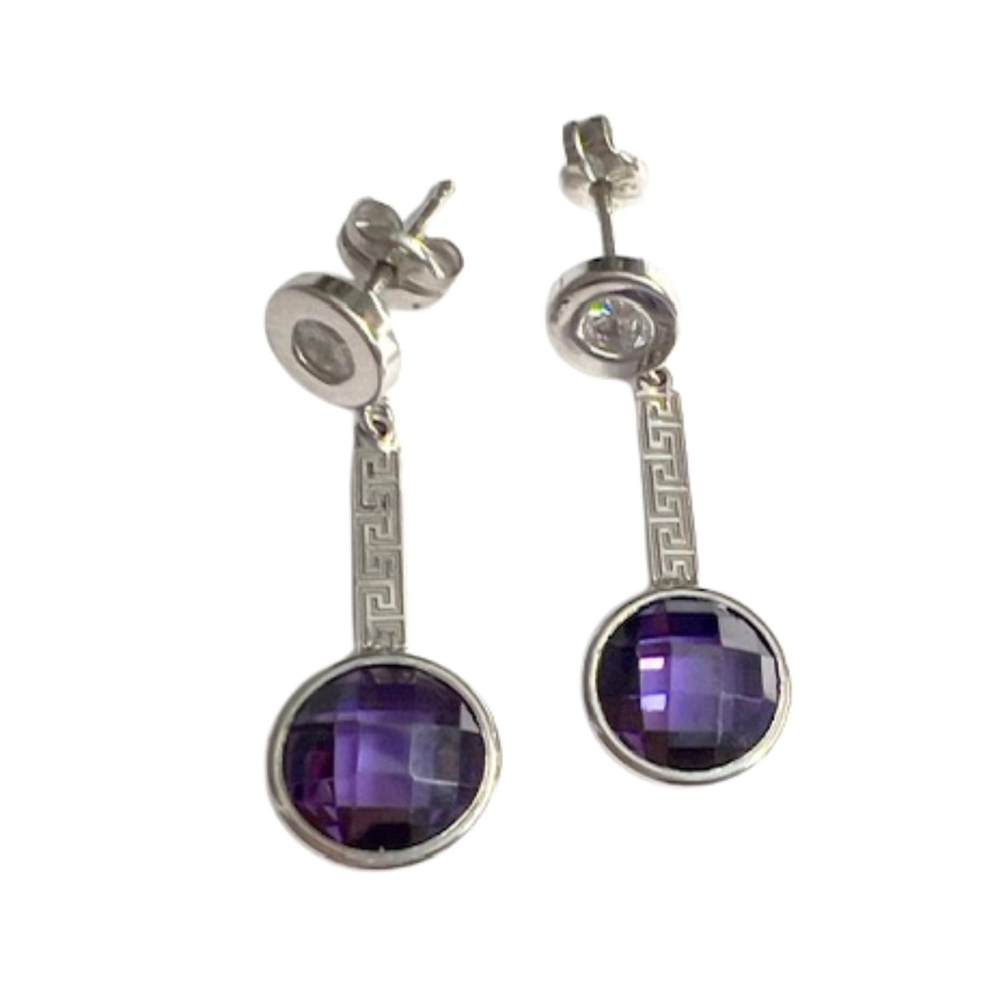 PENDIENTES CONTEMPORANEOS SIGLO XX de ORO 18 kts con CIRCONITAS y AMATISTAS (sello)