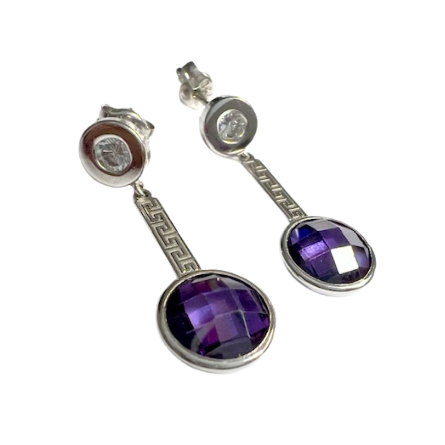PENDIENTES CONTEMPORANEOS SIGLO XX de ORO 18 kts con CIRCONITAS y AMATISTAS (sello)