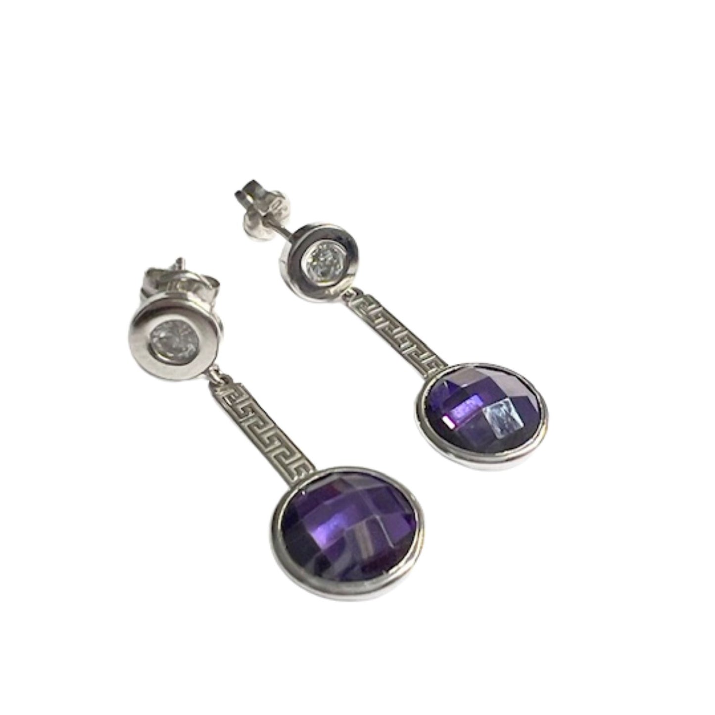 PENDIENTES CONTEMPORANEOS SIGLO XX de ORO 18 kts con CIRCONITAS y AMATISTAS (sello)