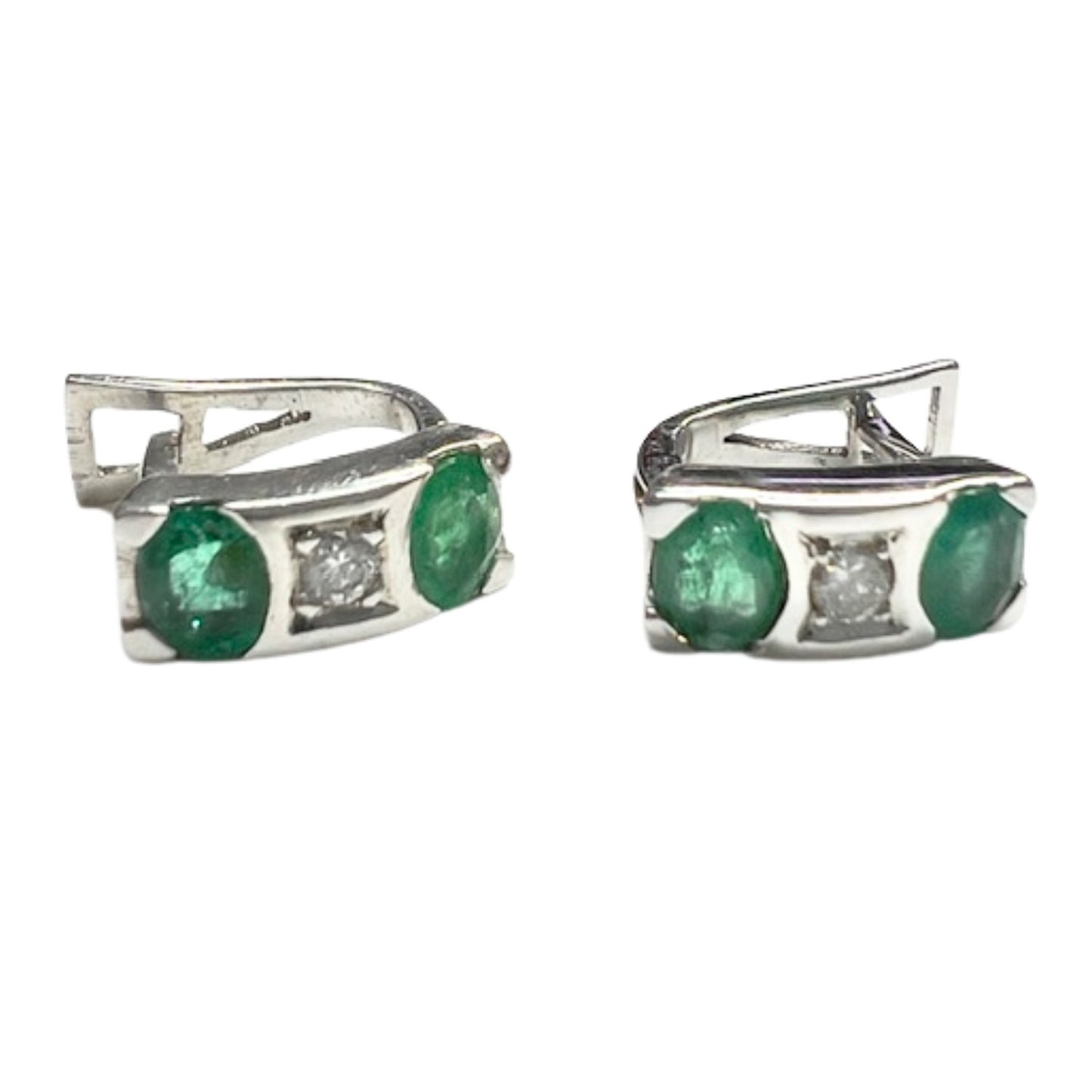 PENDIENTES DISEÑO CONTEMPORÁNEOS SIGLO XX de ORO 18 kts con DIAMANTES y ESMERALDAS