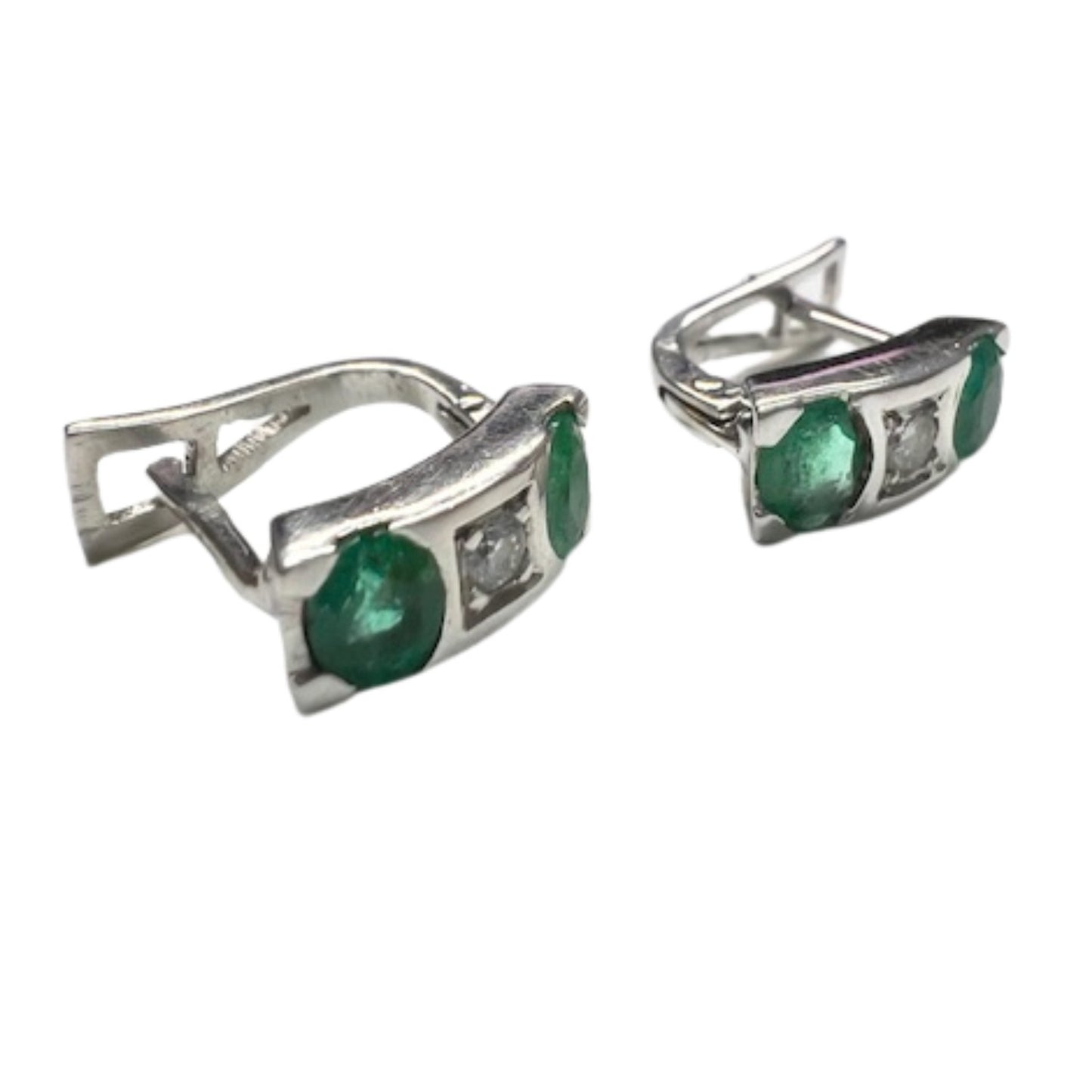 PENDIENTES DISEÑO CONTEMPORÁNEOS SIGLO XX de ORO 18 kts con DIAMANTES y ESMERALDAS