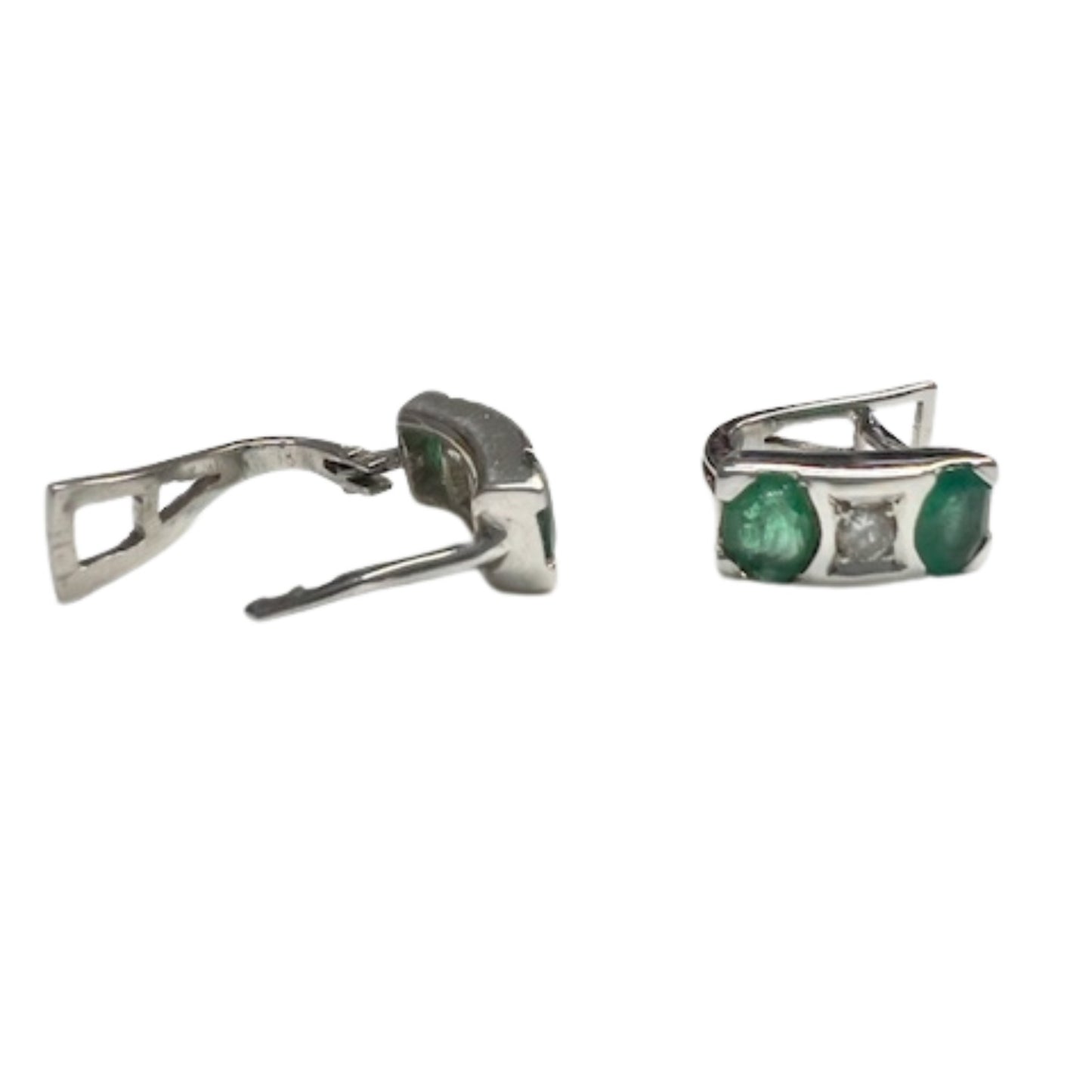PENDIENTES DISEÑO CONTEMPORÁNEOS SIGLO XX de ORO 18 kts con DIAMANTES y ESMERALDAS
