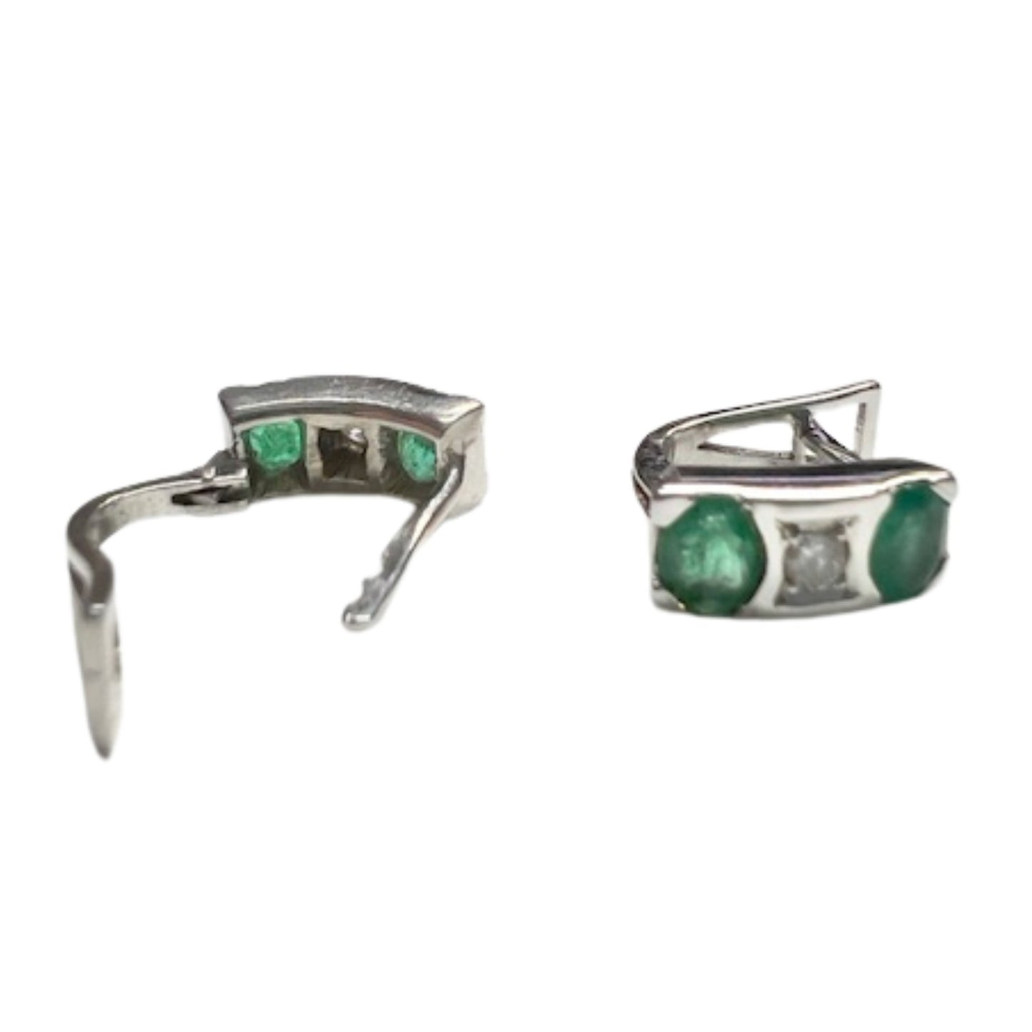 PENDIENTES DISEÑO CONTEMPORÁNEOS SIGLO XX de ORO 18 kts con DIAMANTES y ESMERALDAS