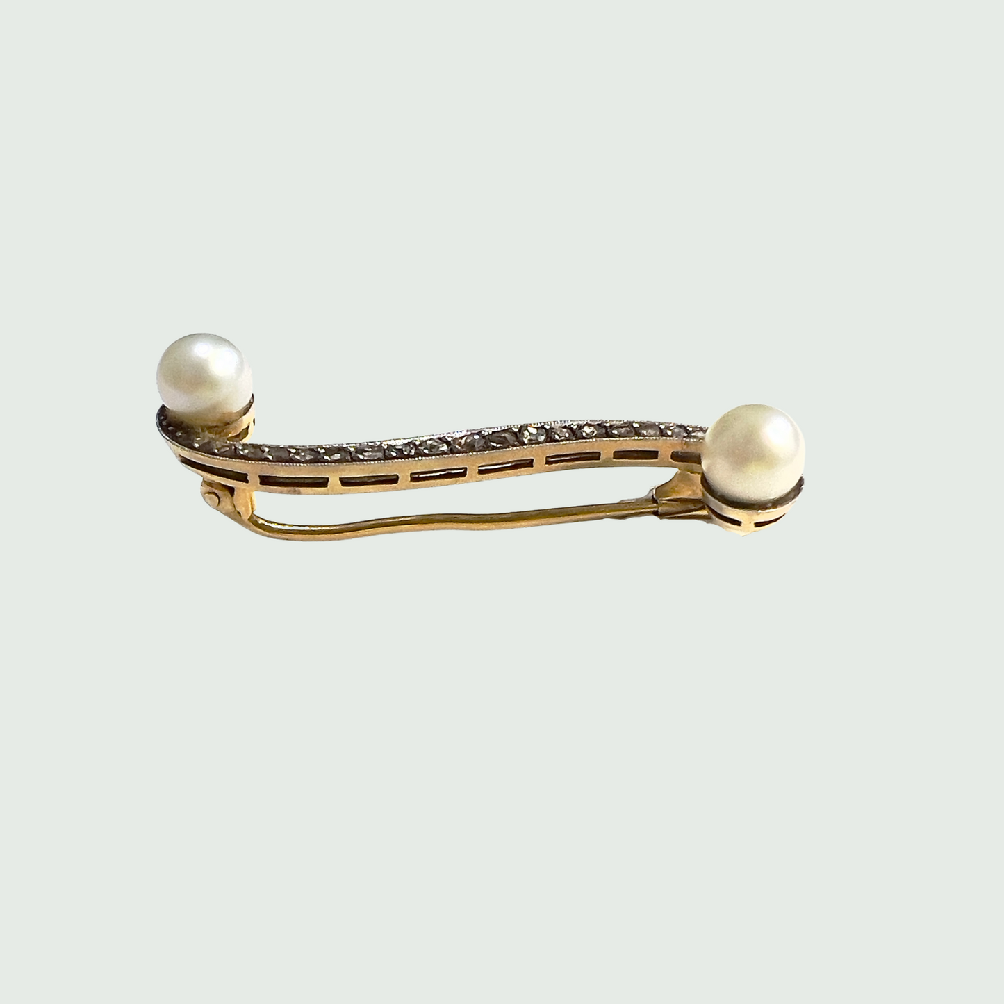 BROCHE antiguo 1920-1930 de ORO y PLATINO con DIAMANTES y PERLAS