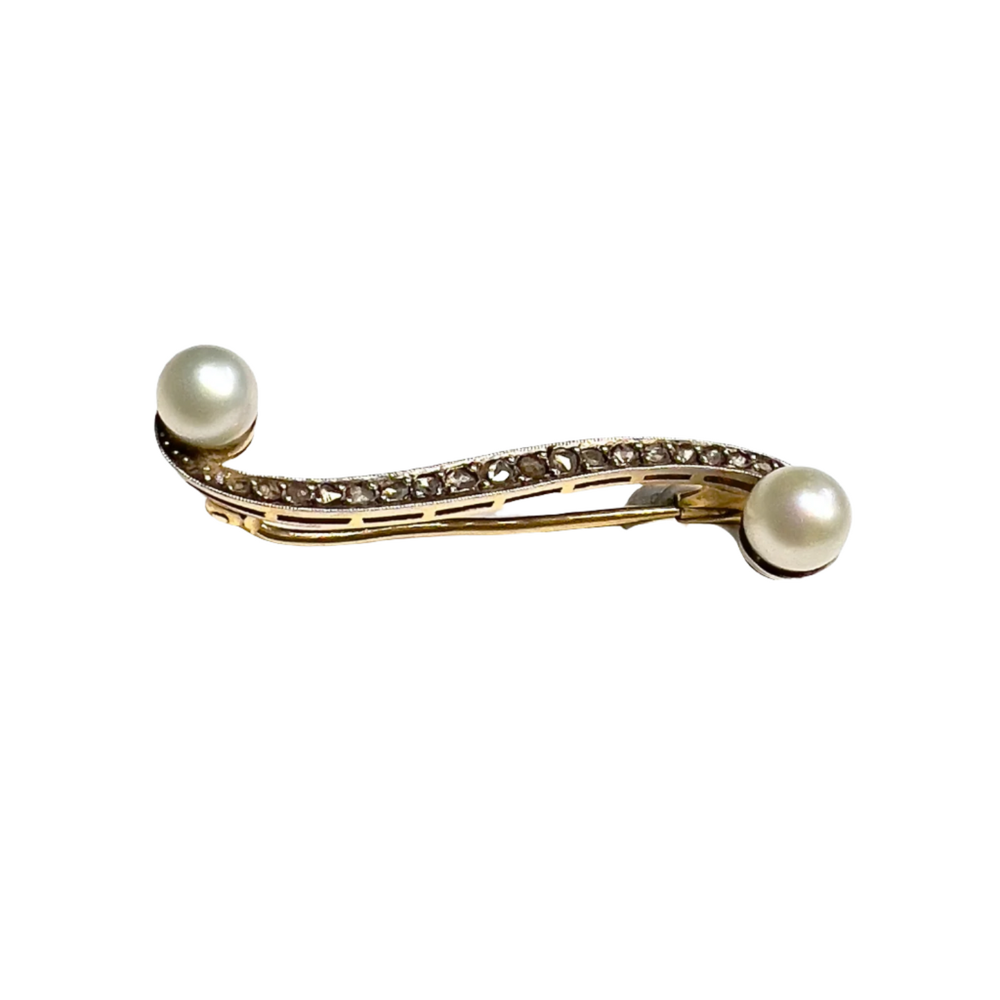 BROCHE antiguo 1920-1930 de ORO y PLATINO con DIAMANTES y PERLAS