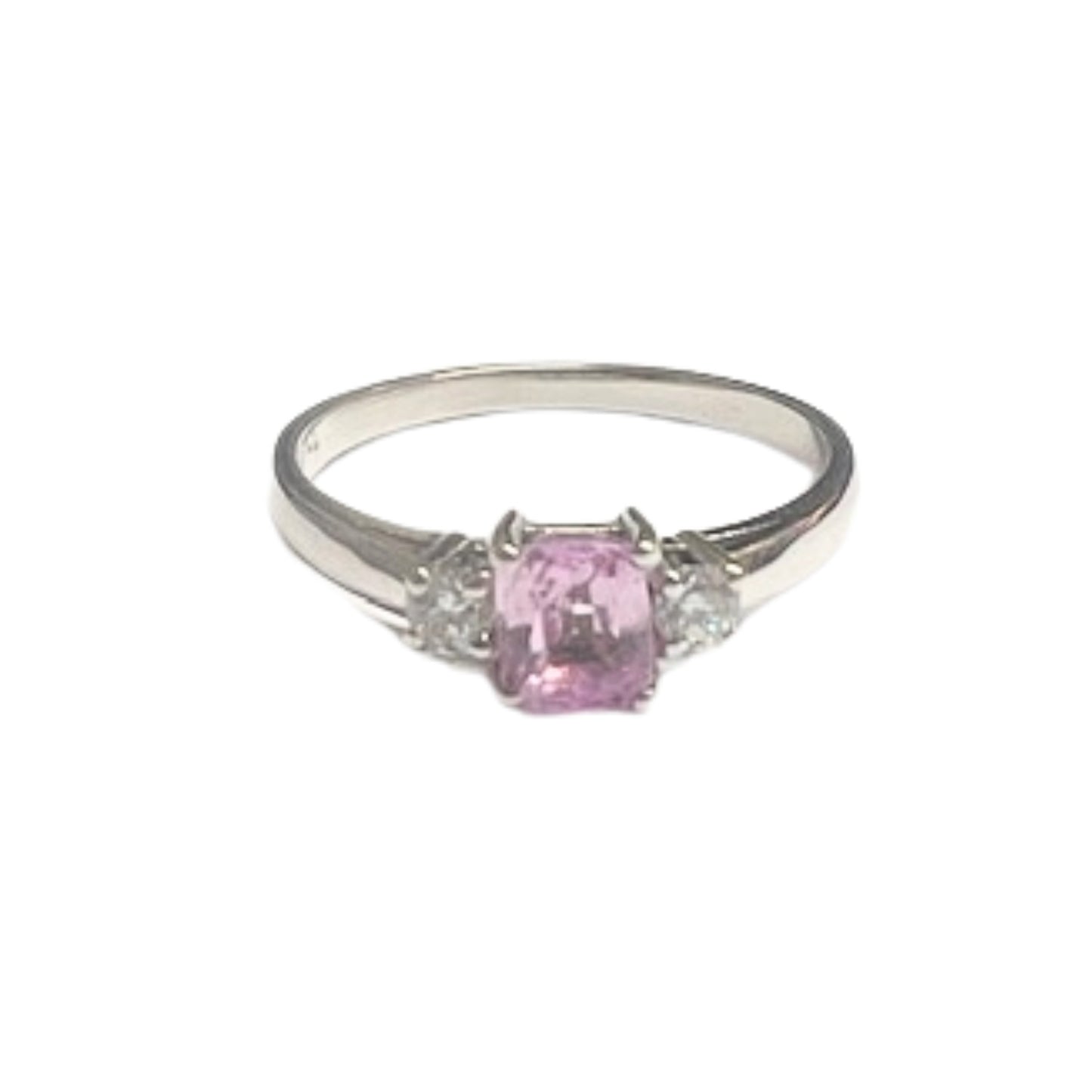 SORTIJA DISEÑO CONTEMPORÁNEO SIGLO XXI de ORO BLANCO 18 kts con DIAMANTES y ZAFIRO FANTASIA ROSA