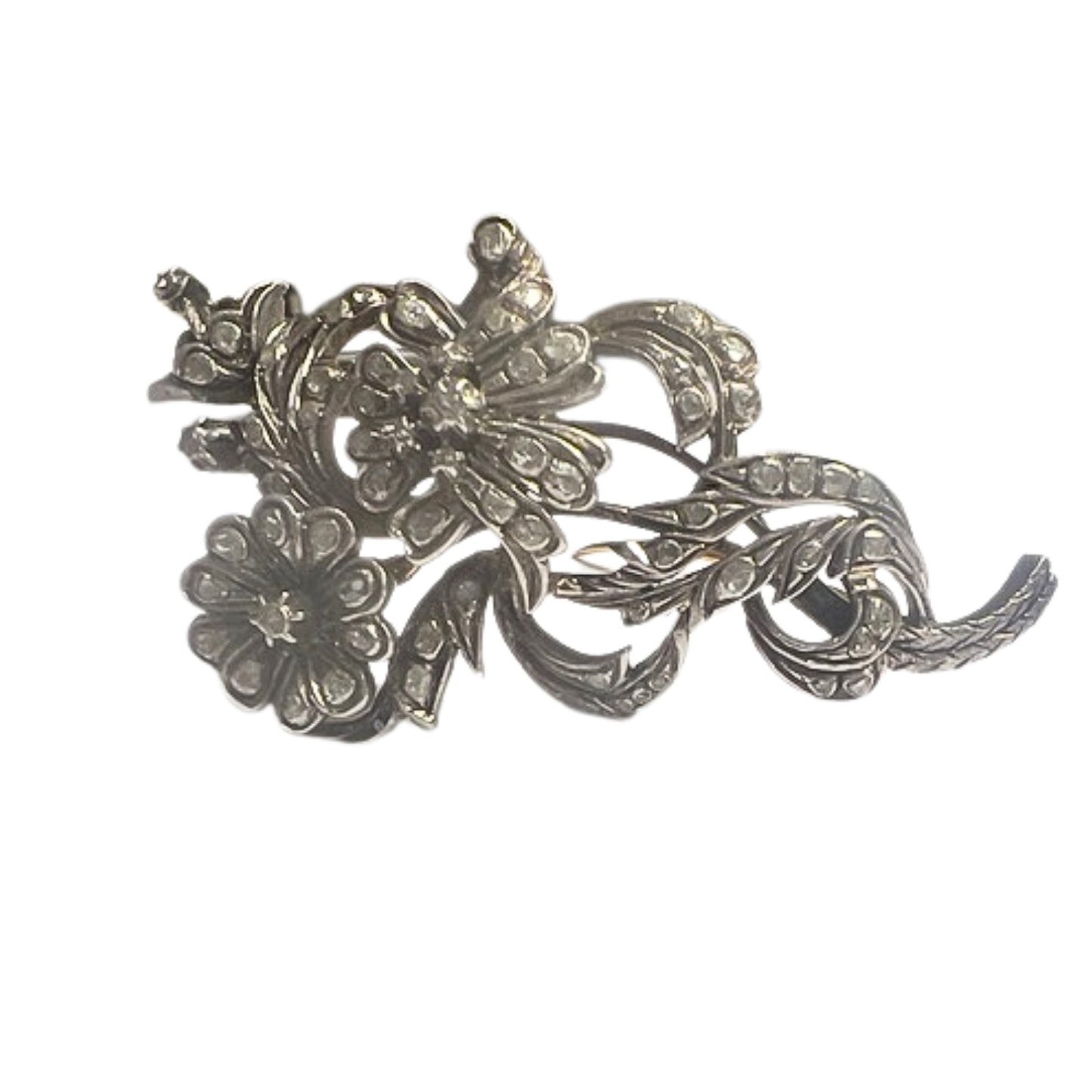 BROCHE ANTIGUO DE PRINCIPIO DE SIGLO XX de ORO 18 kts y PLATA con DIAMANTES