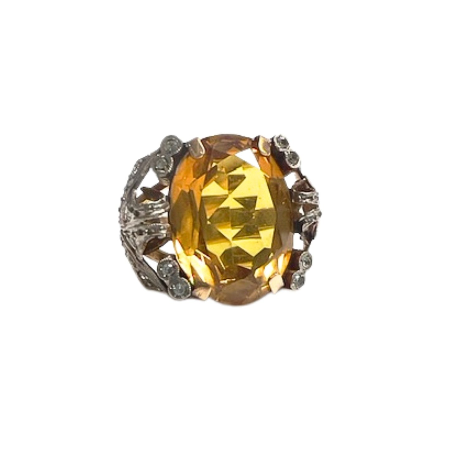 SORTIJA ART DECO ÉPOCA 1930-35 de ORO 18 kts y PLATINO con DIAMANTES y CITRINO