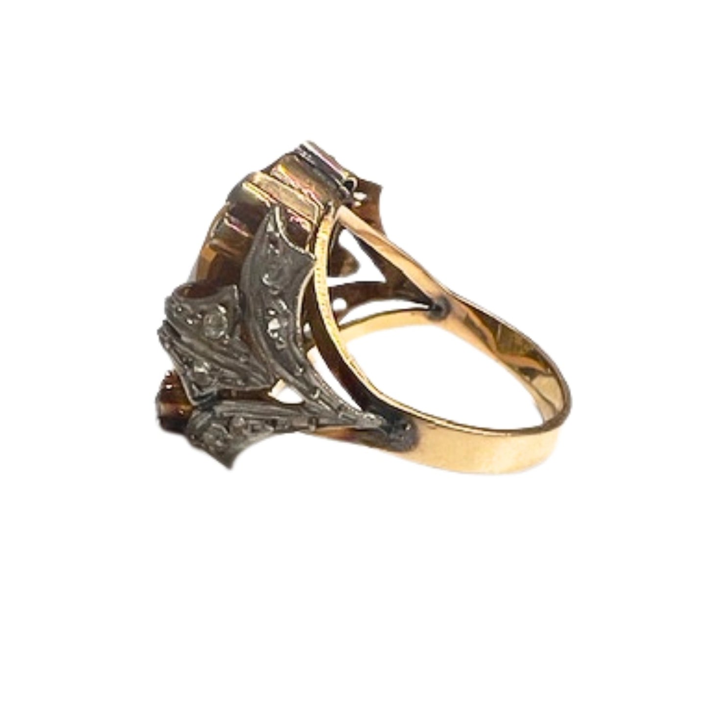 SORTIJA ART DECO ÉPOCA 1930-35 de ORO 18 kts y PLATINO con DIAMANTES y CITRINO