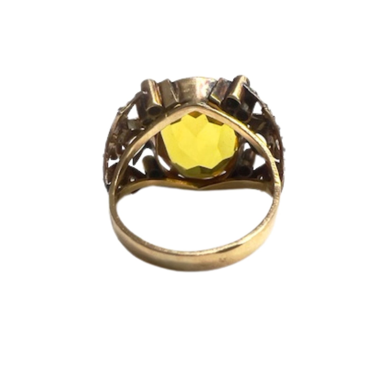 SORTIJA ART DECO ÉPOCA 1930-35 de ORO 18 kts y PLATINO con DIAMANTES y CITRINO