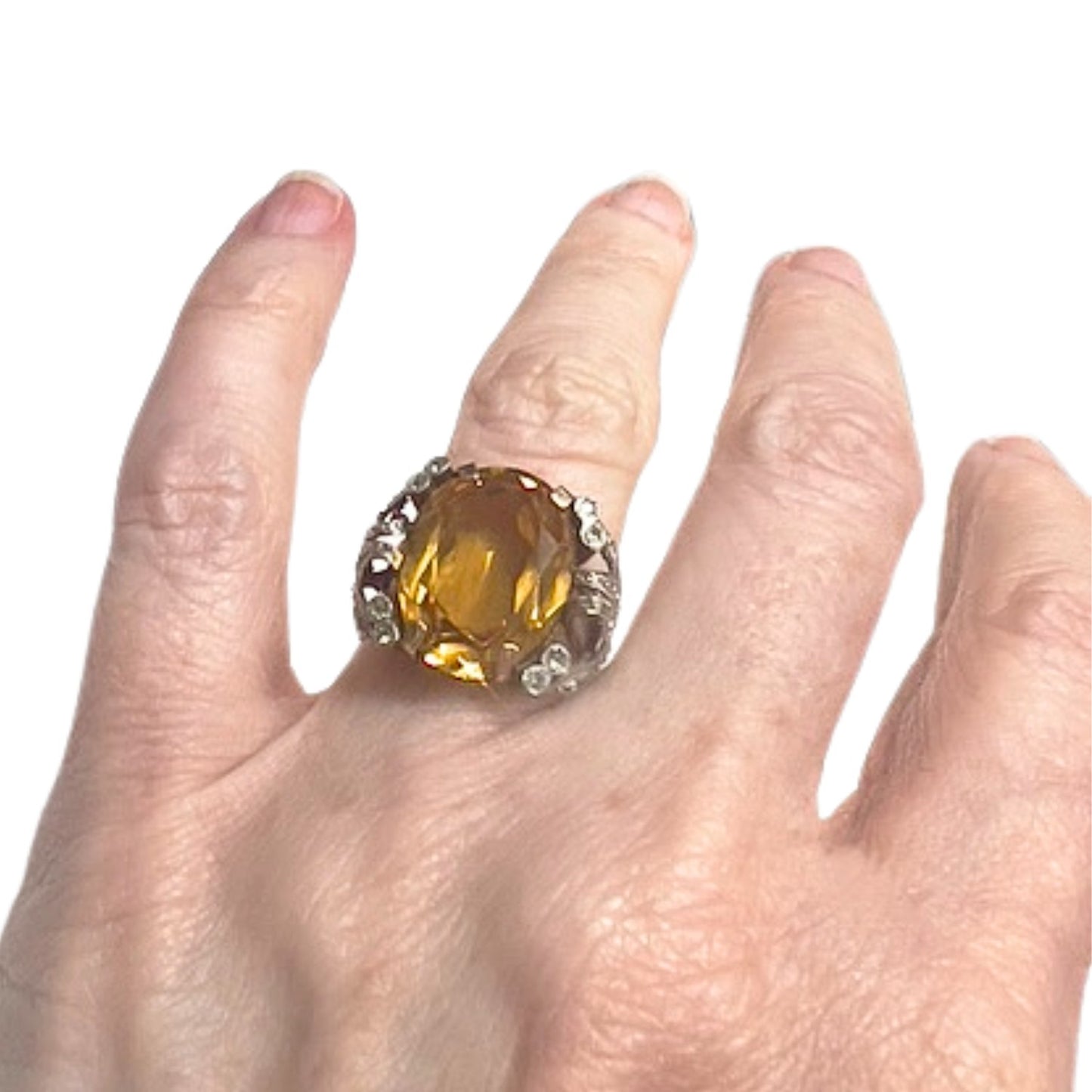 SORTIJA ART DECO ÉPOCA 1930-35 de ORO 18 kts y PLATINO con DIAMANTES y CITRINO