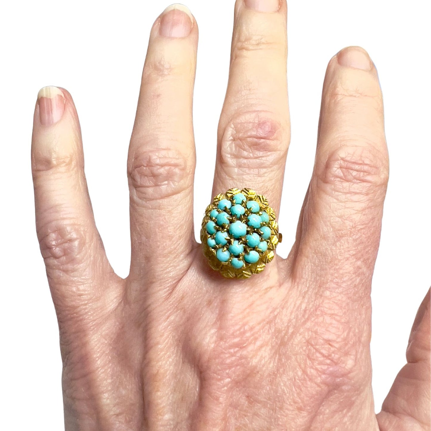 SORTIJA DISEÑO RETRO ÉPOCA 1940 de ORO 18 kts con TURQUESA