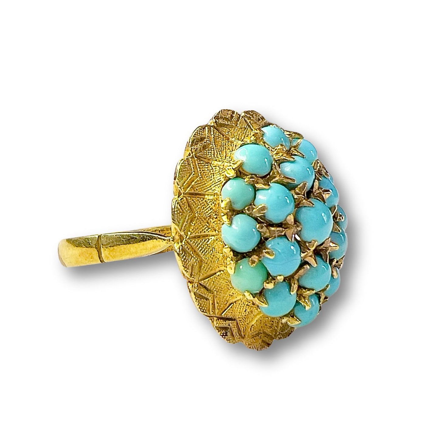 SORTIJA DISEÑO RETRO ÉPOCA 1940 de ORO 18 kts con TURQUESA