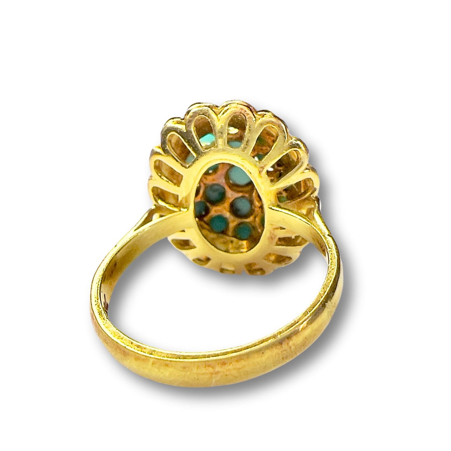 SORTIJA DISEÑO RETRO ÉPOCA 1940 de ORO 18 kts con TURQUESA