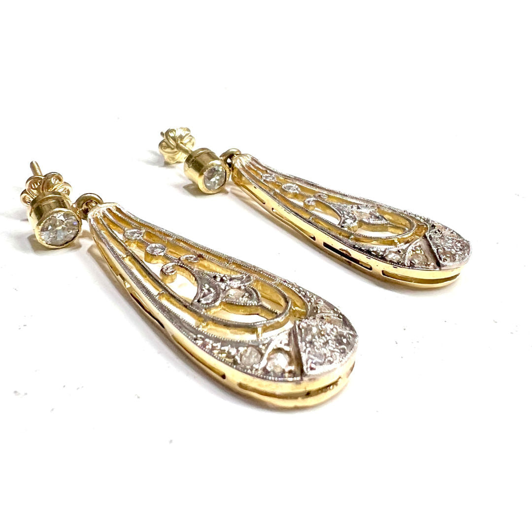 PENDIENTES DISEÑO ART DECO ÉPOCA 1930-35 de ORO 18 kts con vistas de PLATINO