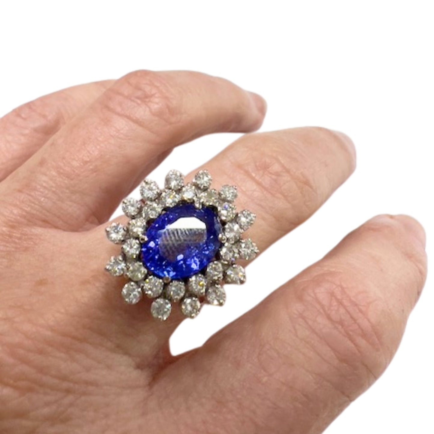 SORTIJA DISEÑO CONTEMPORÁNEO de ORO 18 kts con DIAMANTES y TANZANITA