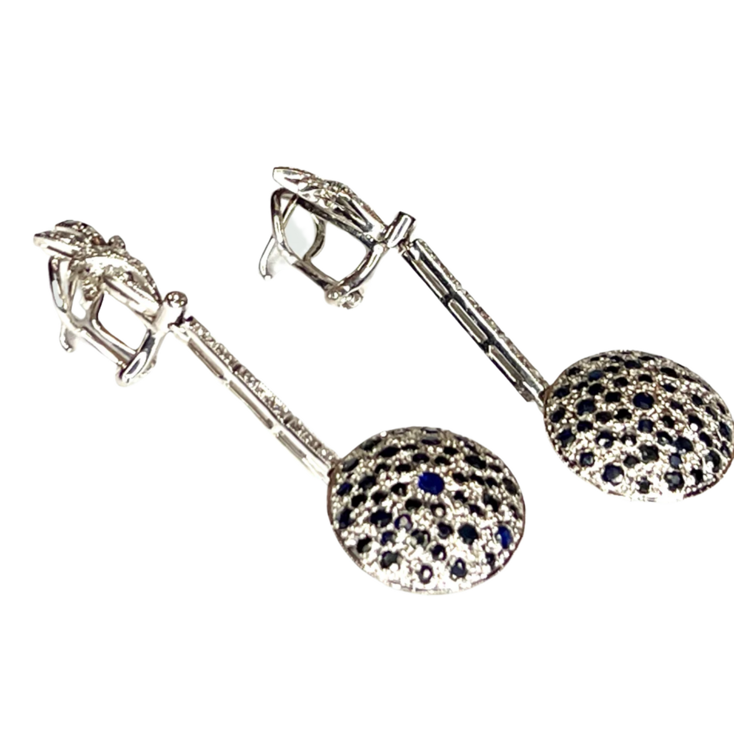 PENDIENTES ESTILO ART DECO EPOCA 1935 de ORO y PLATINO con DIAMANTES y ZAFIROS