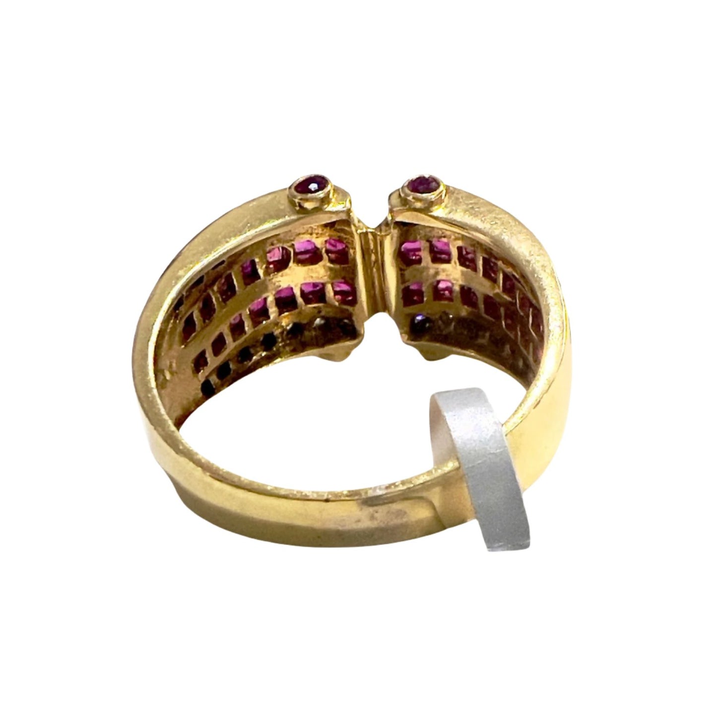 SORTIJA CONTEMPORÁNEA ESTILO RETRO de ORO 18 kts con DIAMANTES y RUBIES