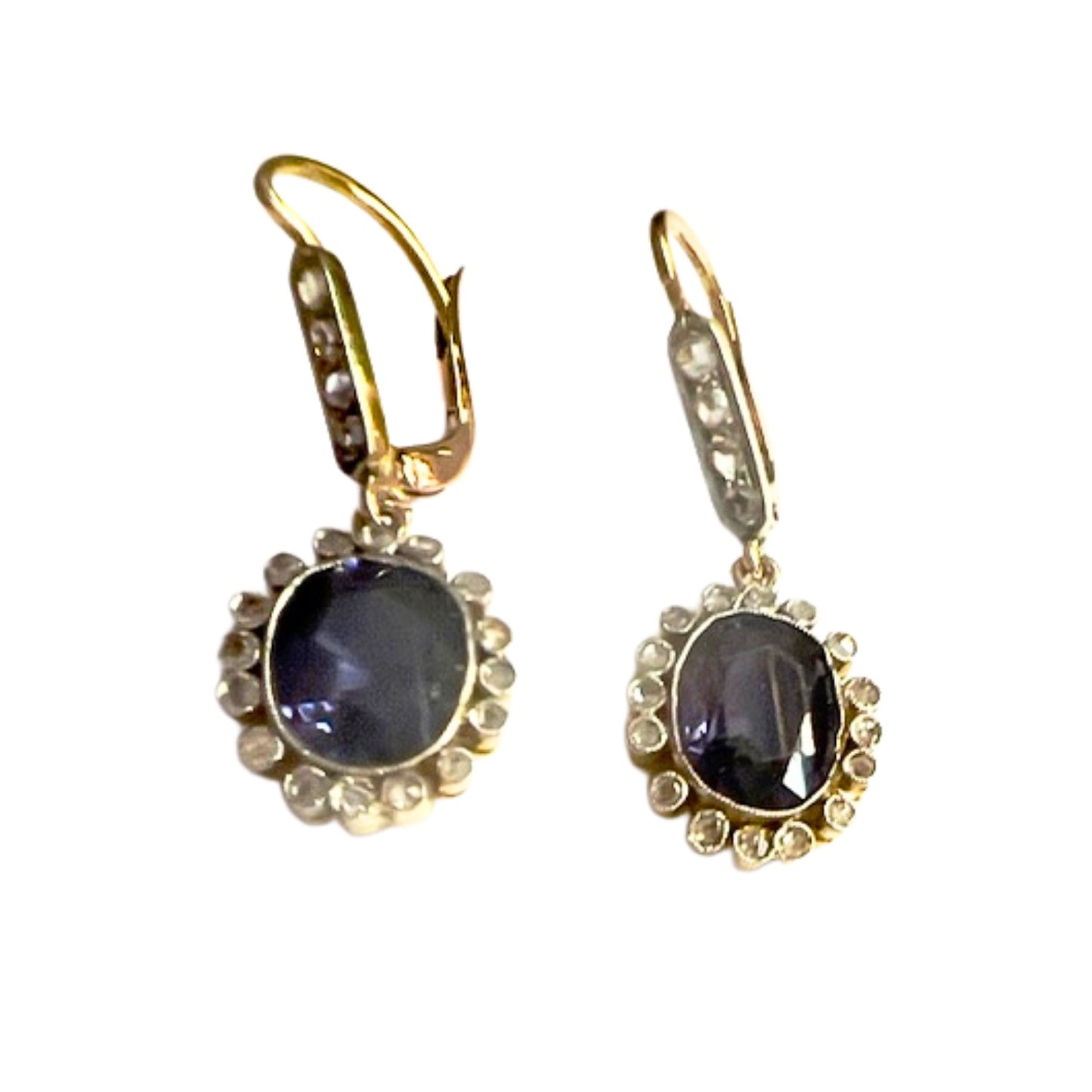 PENDIENTES ART DECO EPOCA 1930-35 de ORO 18 kts y PLATINO CON AMATISTA Y BRILLANTES