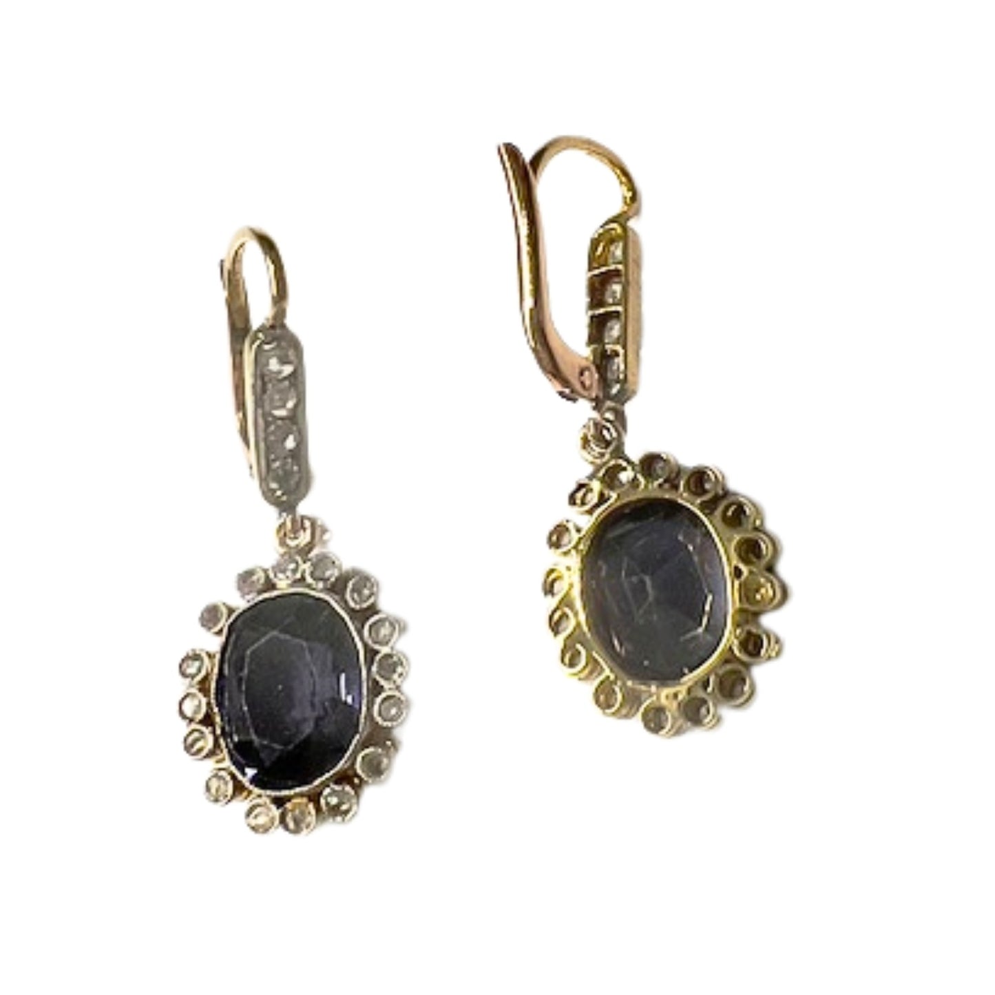 PENDIENTES ART DECO EPOCA 1930-35 de ORO 18 kts y PLATINO CON AMATISTA Y BRILLANTES