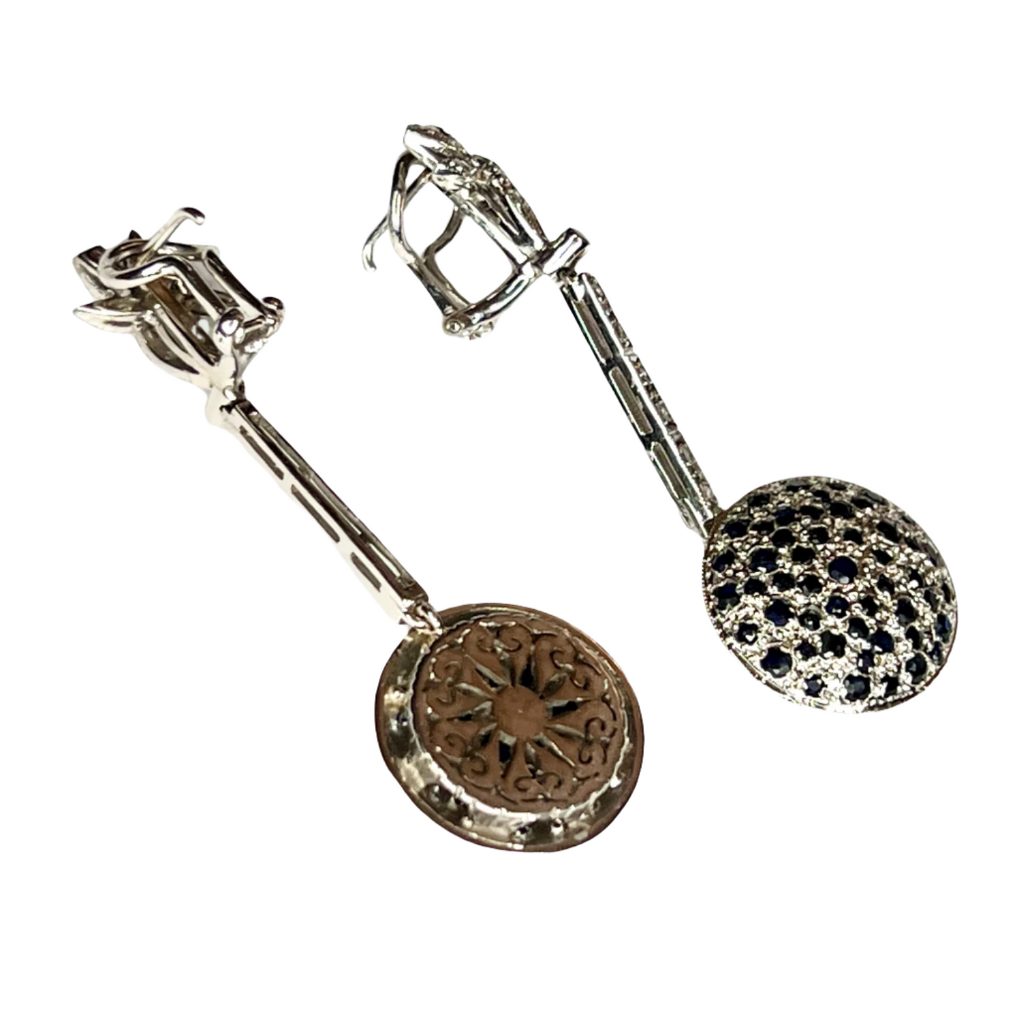 PENDIENTES ESTILO ART DECO EPOCA 1935 de ORO y PLATINO con DIAMANTES y ZAFIROS