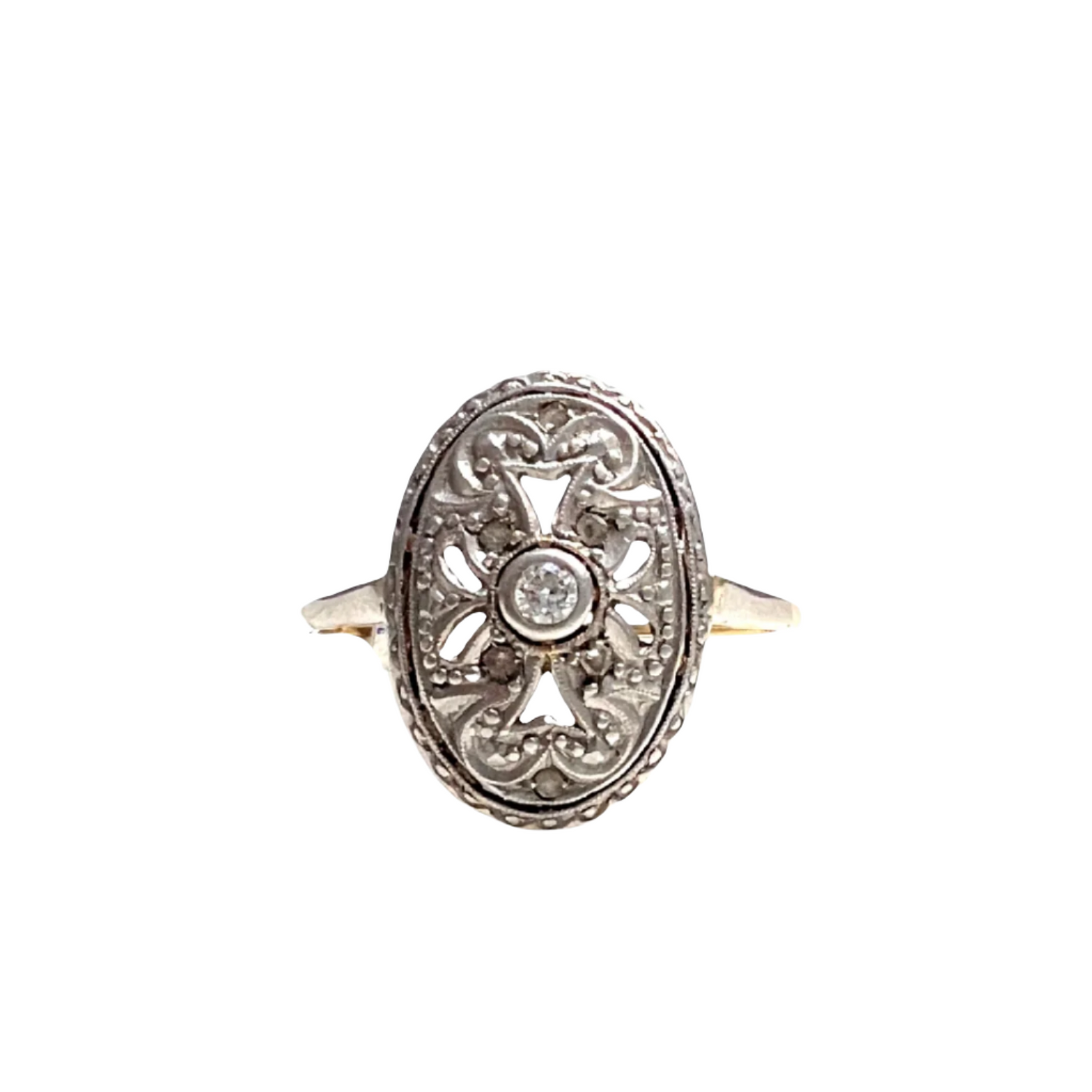 SORTIJA ART DECO AÑOS 1930-35 de ORO 18 kts y PLATINO con DIAMANTES - Kike