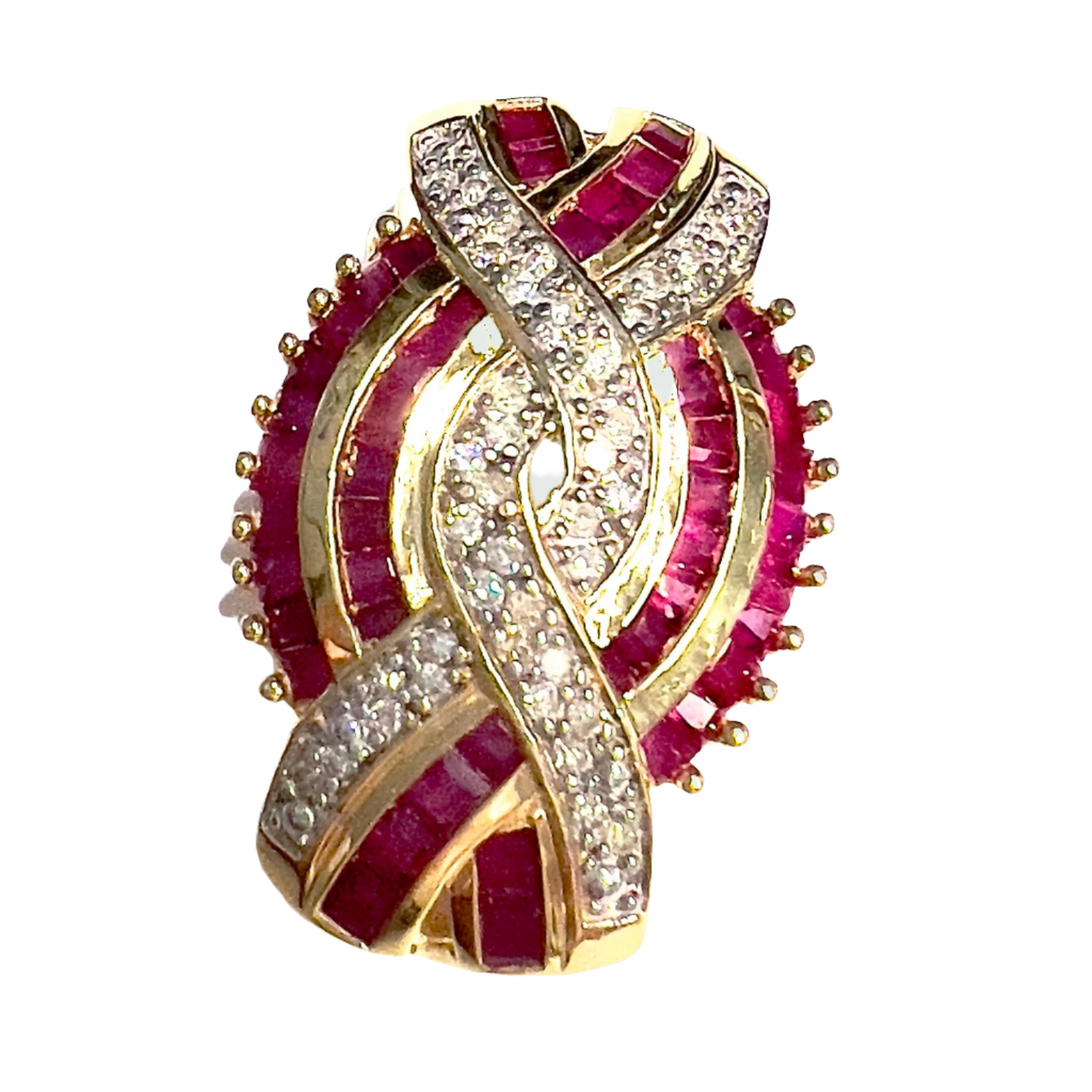 COLGANTE CONTEMPORÁNEO SIGLO XX de ORO 18 kts con DIAMANTES y RUBIES