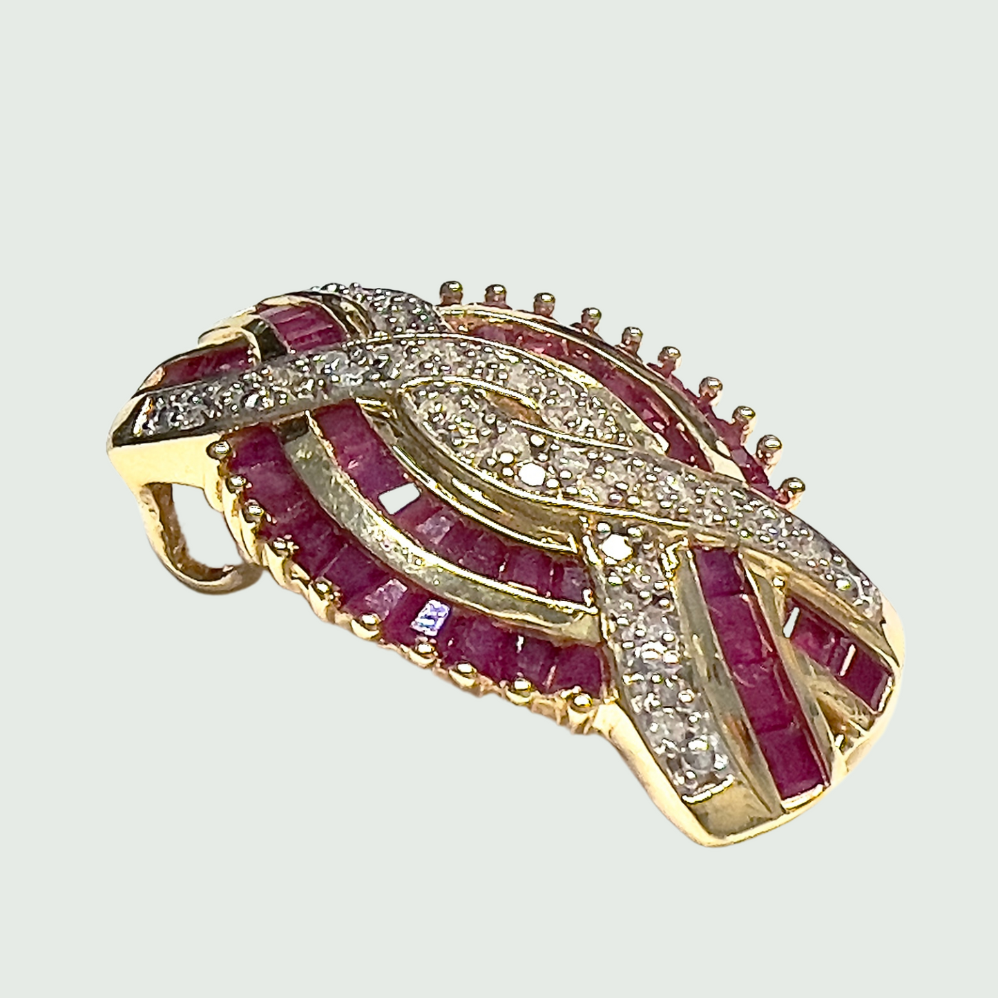 COLGANTE CONTEMPORÁNEO SIGLO XX de ORO 18 kts con DIAMANTES y RUBIES