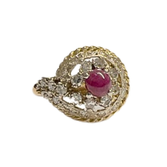 SORTIJA DISEÑO ART DECO ÉPOCA 1920-1925 de ORO 18 kts y PLATINO con DIAMANTES y RUBI