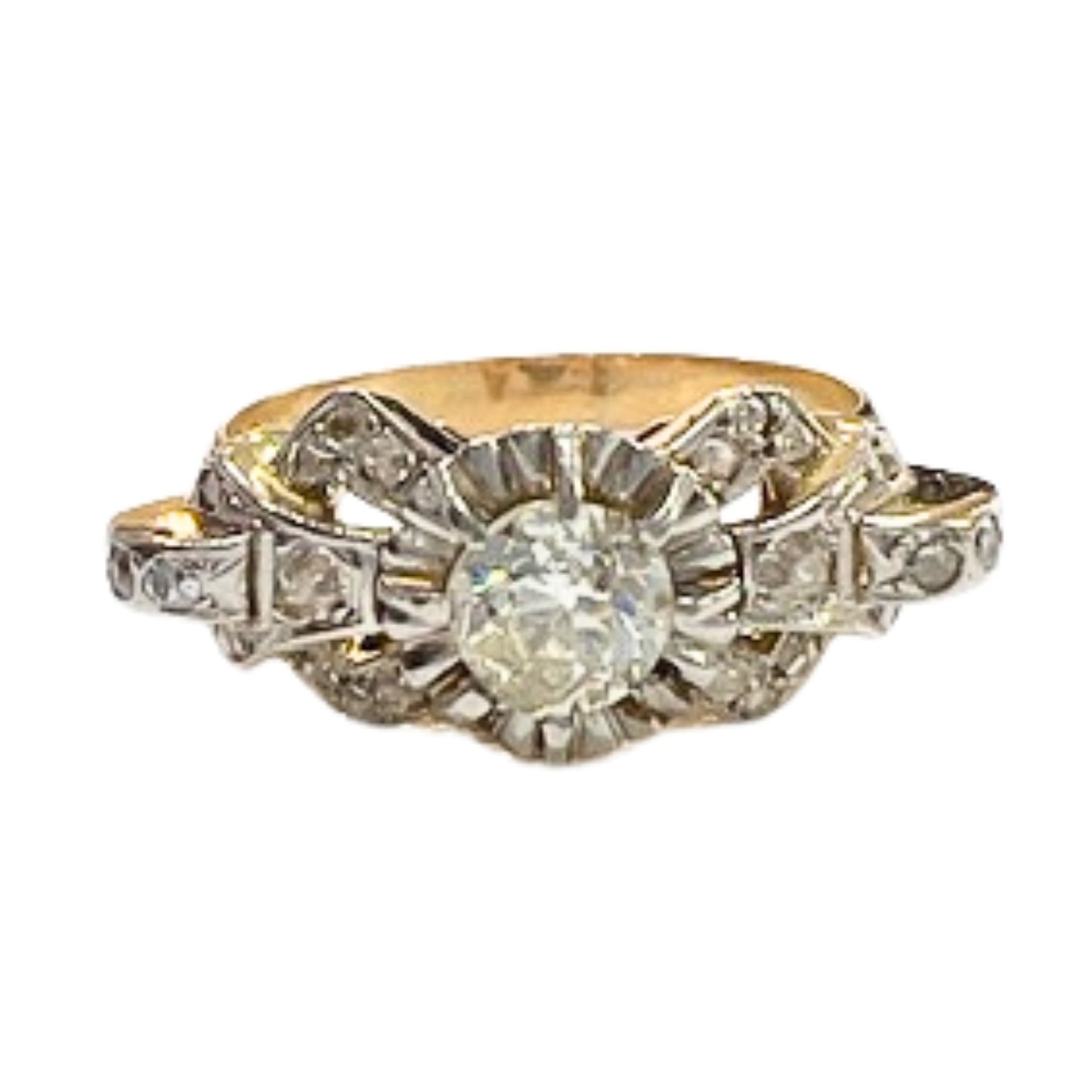 SORTIJA ESTILO ART DECO de ORO 18 KTS y PLATINO con DIAMANTES