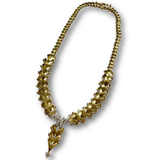 GARGANTILLA DISEÑO RETRO ESPIGA de ORO 18 kts con DIAMANTES