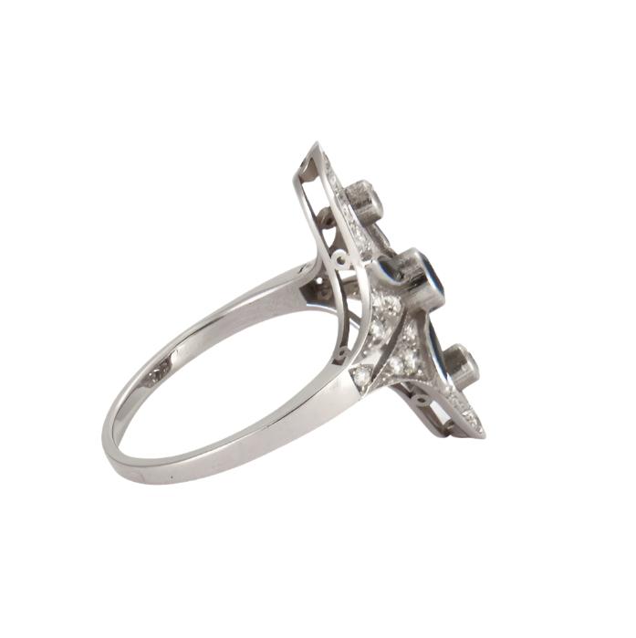 SORTIJA ESTILO ART DECO de ORO 18 kts con DIAMANTES y ZAFIROS