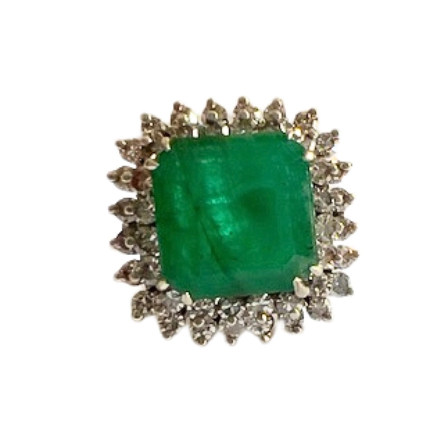 SORTIJA ESTILO RETRO ÉPOCA 1945  de ORO 18 kts con DIAMANTES 0.92 ct y ESMERALDA