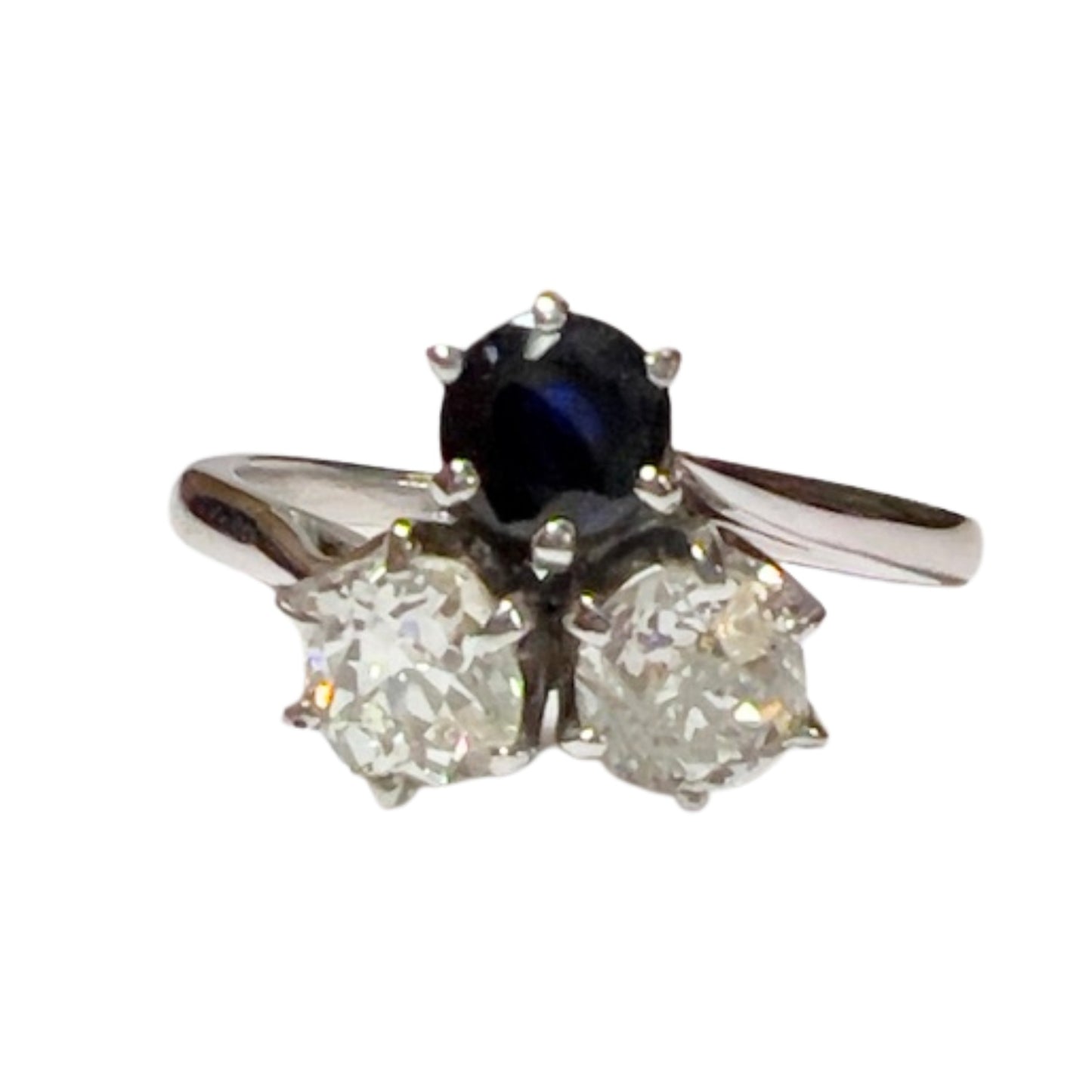 SORTIJA ESTILO ART DECO ÉPOCA 1935 de ORO 18 kts con DIAMANTES 1.22 ct y ZAFIRO 0.60 ct