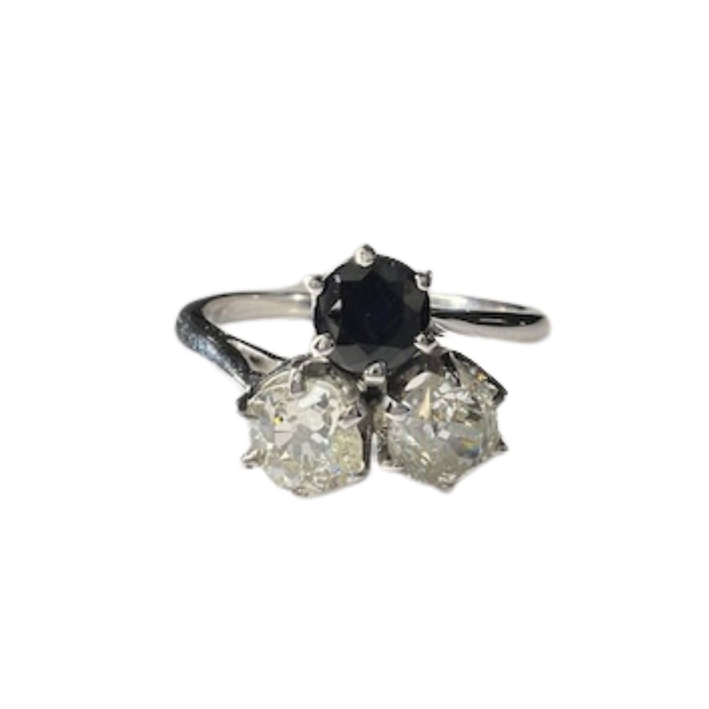 SORTIJA ESTILO ART DECO ÉPOCA 1935 de ORO 18 kts con DIAMANTES 1.22 ct y ZAFIRO 0.60 ct