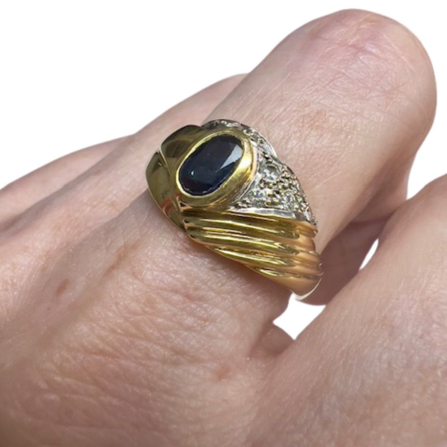 SORTIJA MODERNA DISEÑO AÑOS 90 de ORO 18 kts con DIAMANTES y ZAFIROS