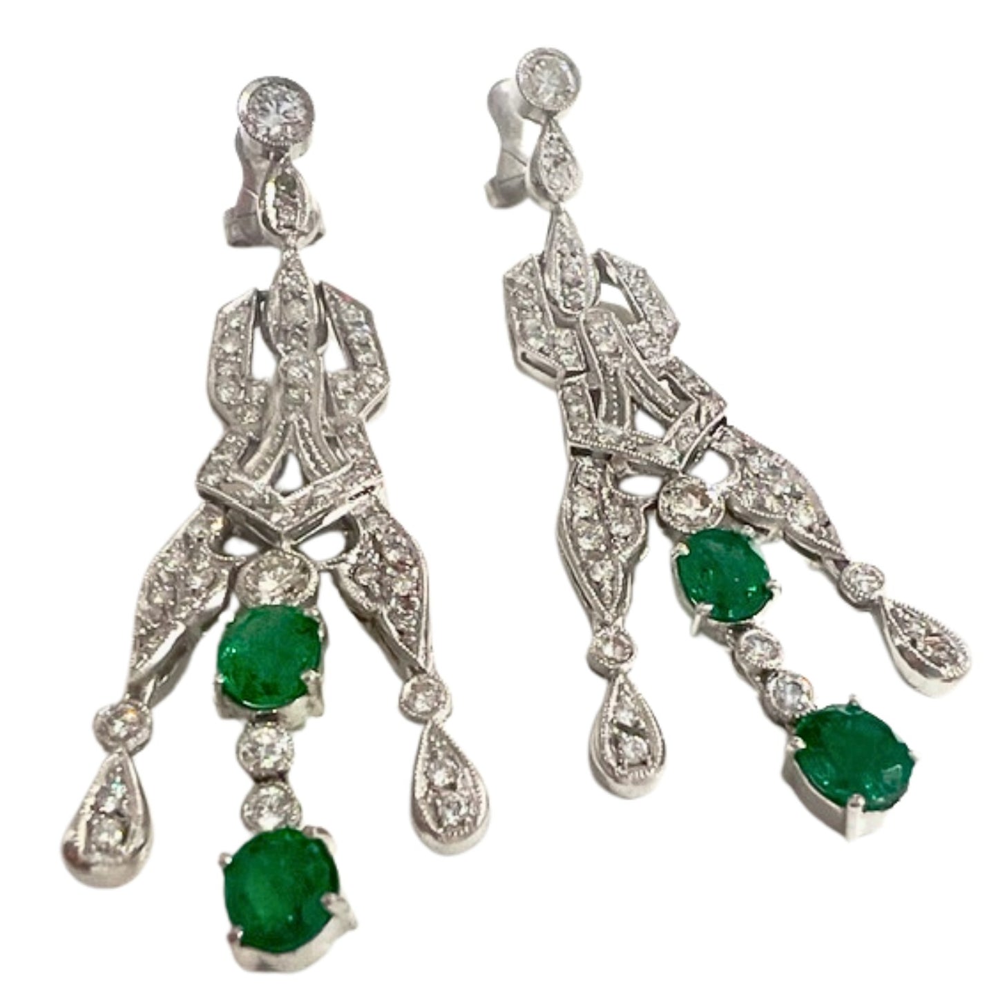 PENDIENTES ESTILO ART DECO de PLATINO 950 con DIAMANTES