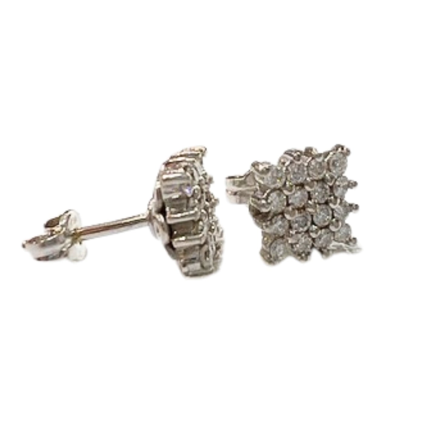 PENDIENTES DE ROSETA DISEÑO CLASICO CUADRO DIAMANTES