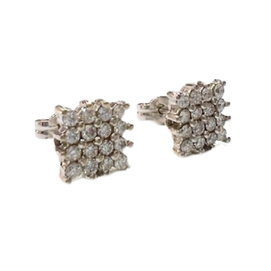 PENDIENTES DE ROSETA DISEÑO CLASICO CUADRO DIAMANTES